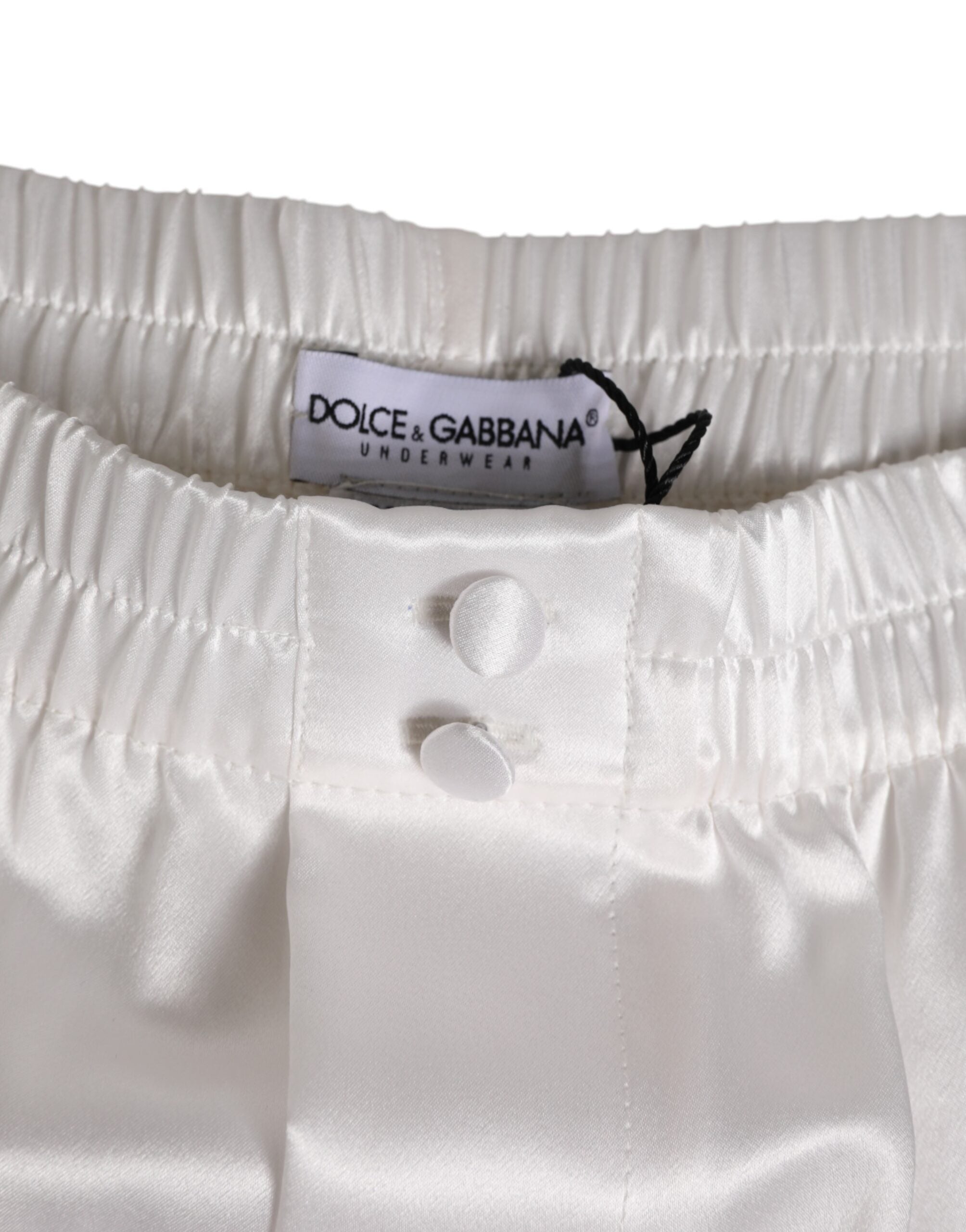 Dolce & Gabbana Weiße Seide Satin Elastische Herren Boxer Short Badebekleidung