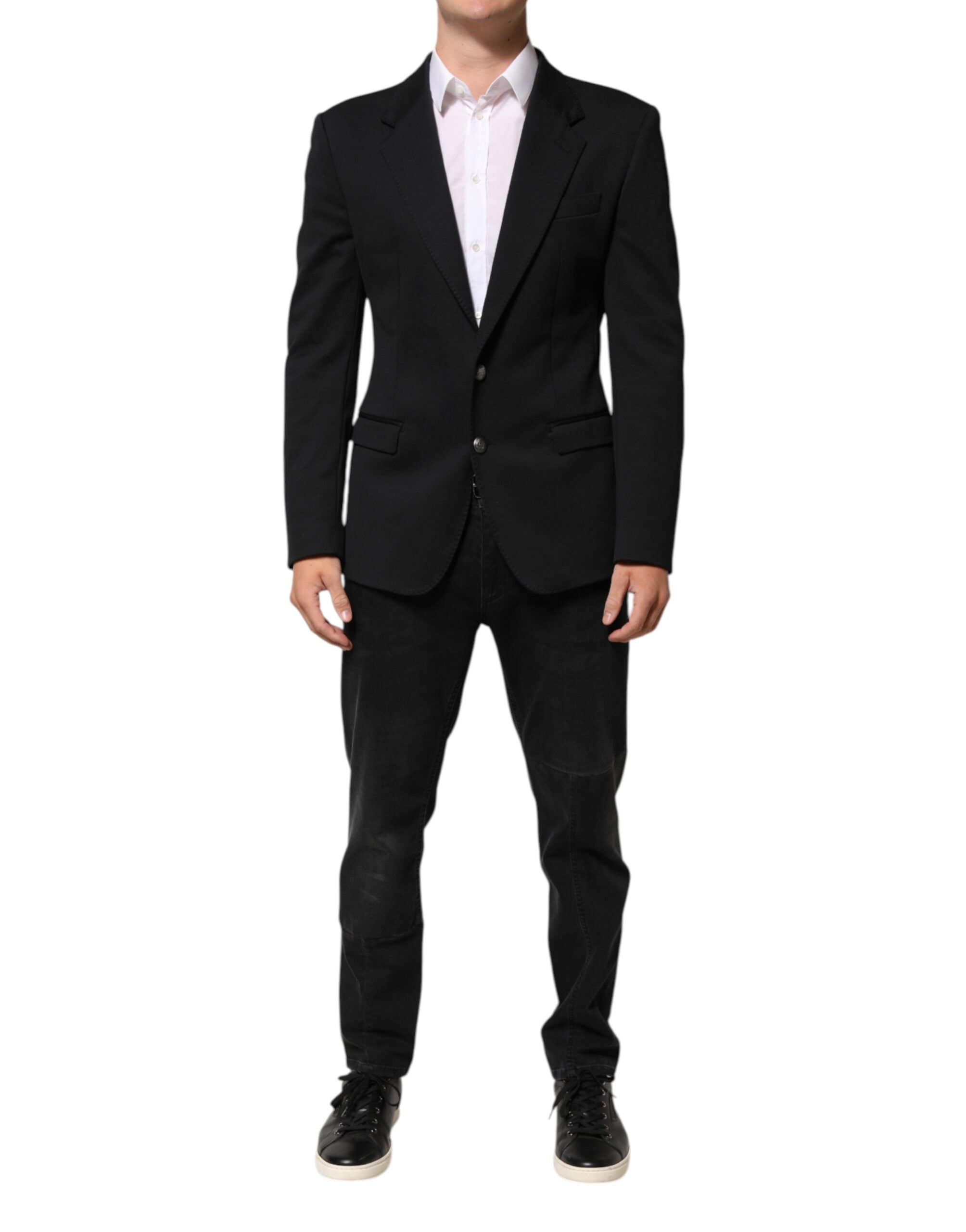 Dolce & Gabbana Dunkelblau Baumwolle Männer Jacke Mantel Blazer Anzug