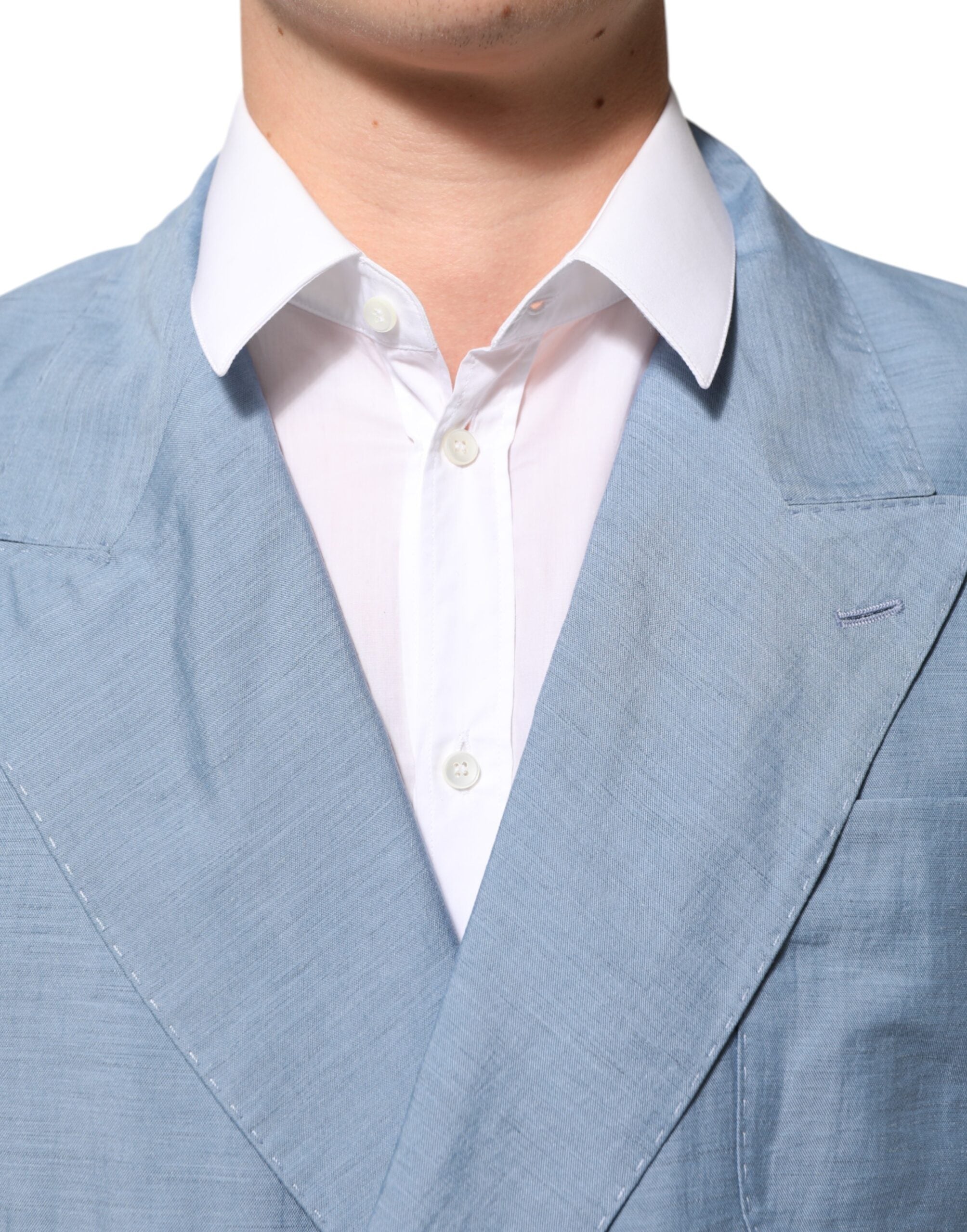 Dolce & Gabbana Hellblaue Leinen Doppelreiher Herrenjacke Blazer