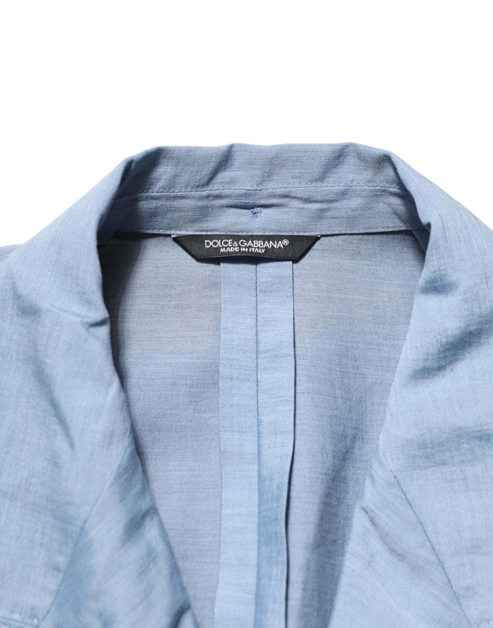 Dolce & Gabbana Hellblaue Leinen Doppelreiher Herrenjacke Blazer