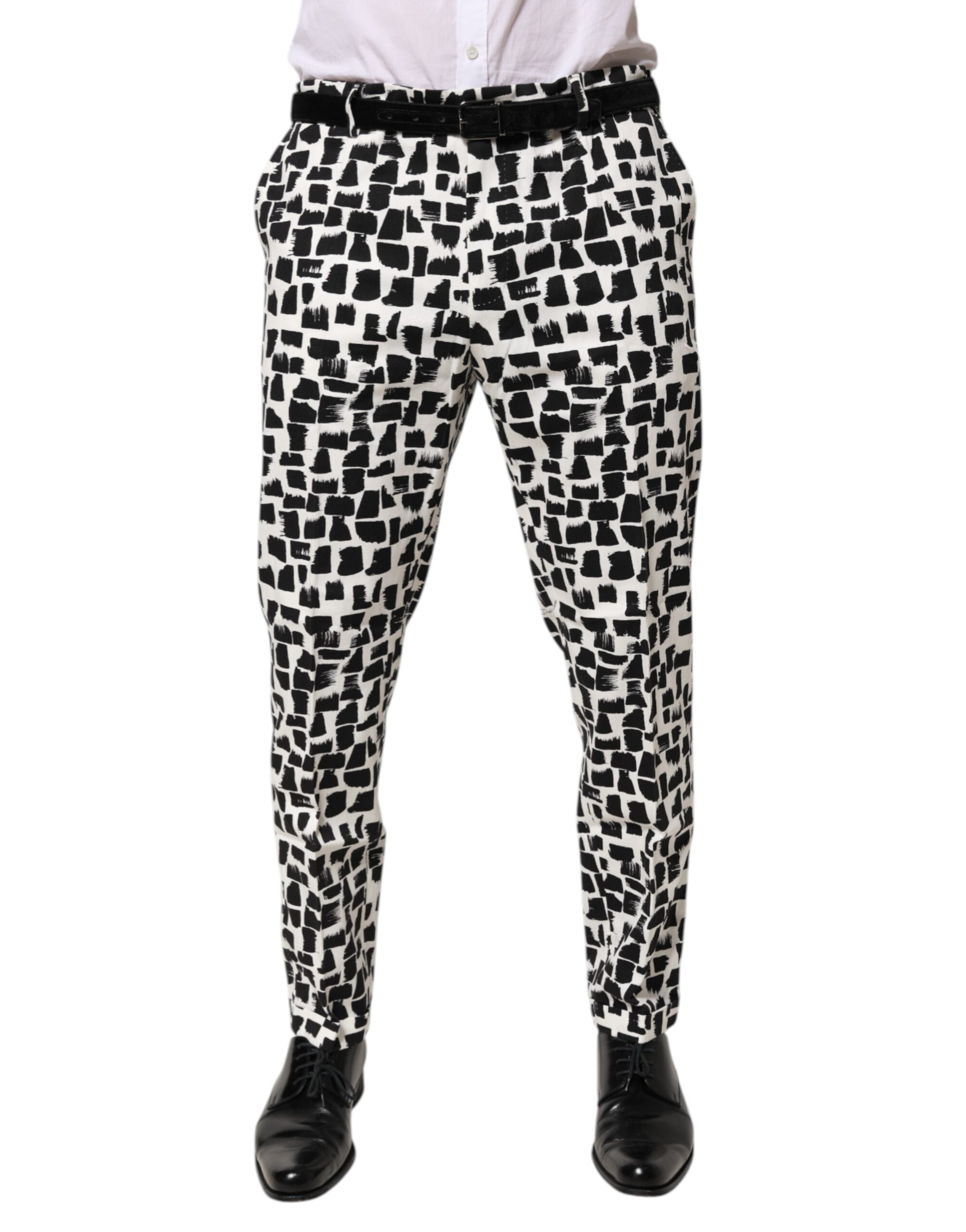 Dolce & Gabbana Schwarz-weißer Abstraktdruck-Baumwollmischung-Hose