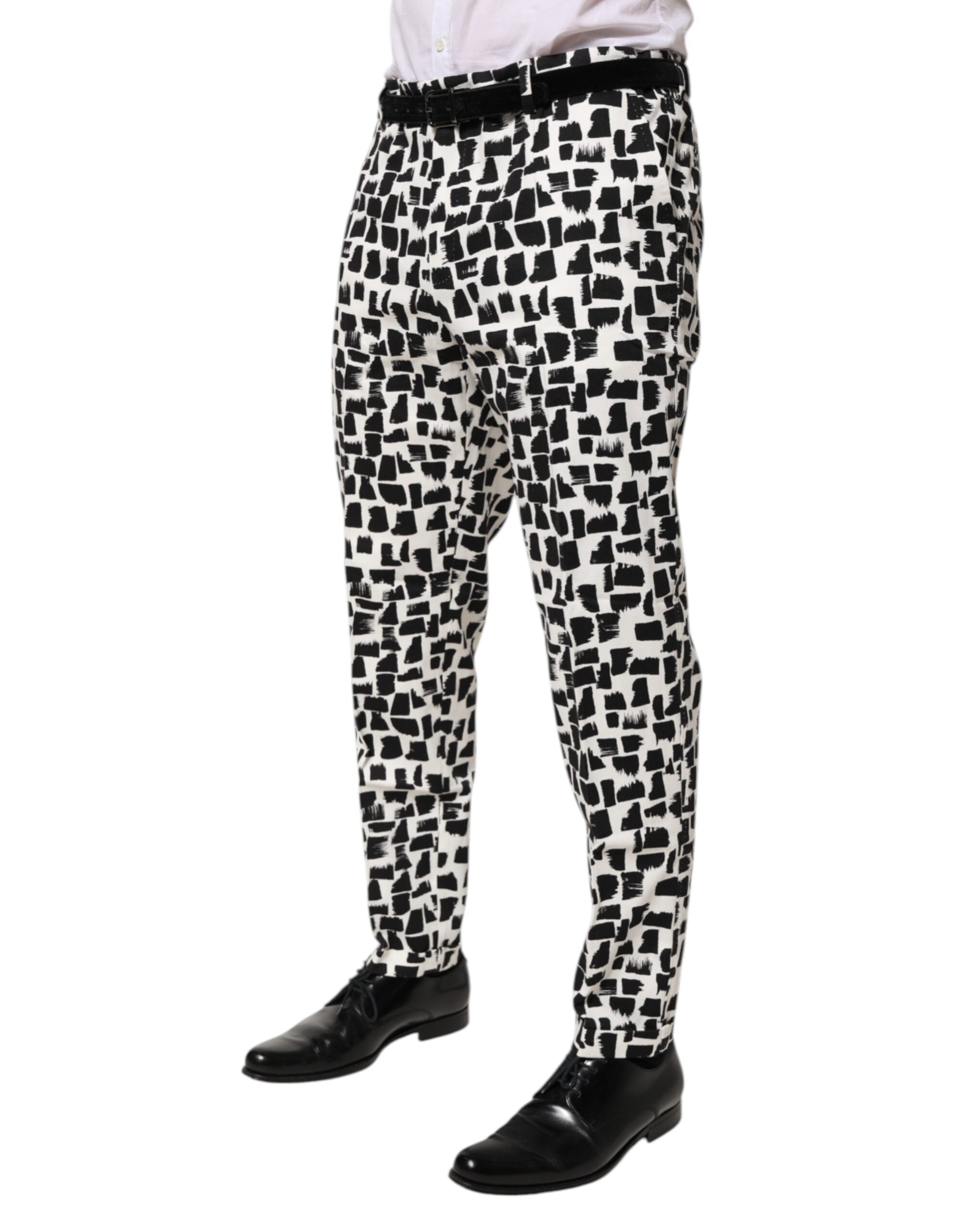 Dolce & Gabbana Schwarz-weißer Abstraktdruck-Baumwollmischung-Hose