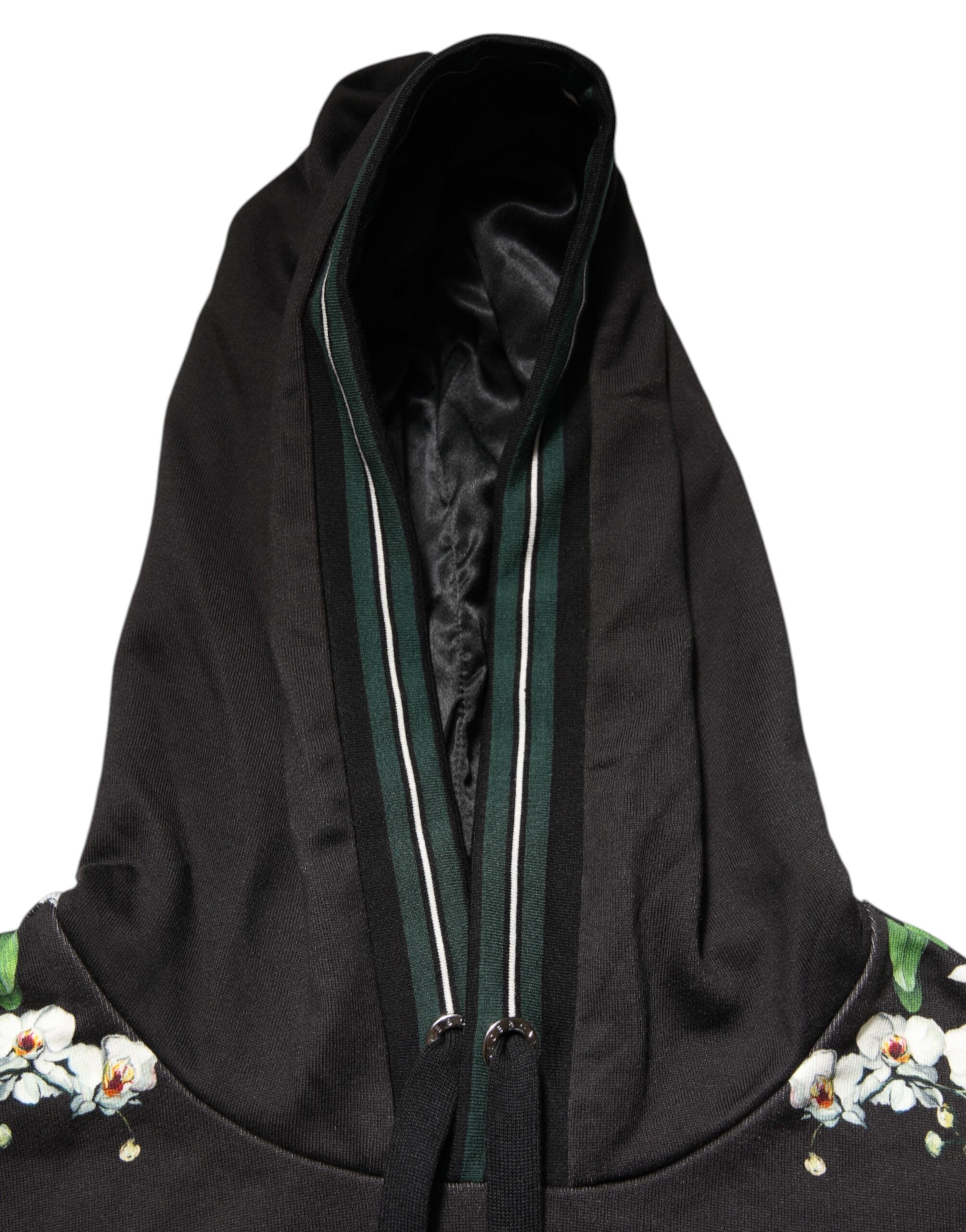 Dolce & Gabbana KING Kapuzenpullover mit Blumenkrone und schwarzer Orchidee