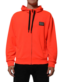 Dolce & Gabbana Roter fluoreszierender Polyester-Logo-Patch-Kapuzenpullover