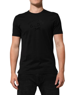 Dolce & Gabbana Schwarzes T-Shirt aus Baumwollsamt mit Logodruck für Männer