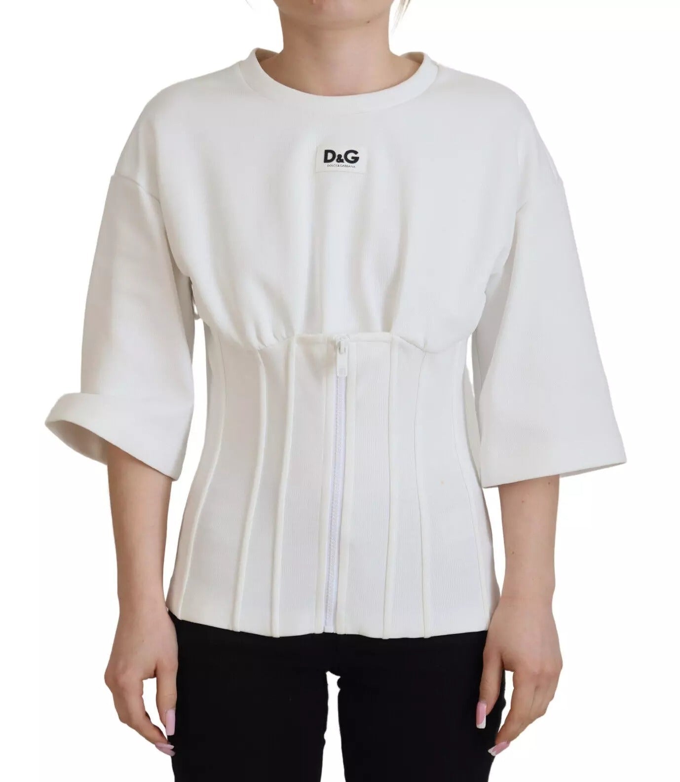 Dolce & Gabbana Weißes Baumwollkorsett Stretch-T-Shirt