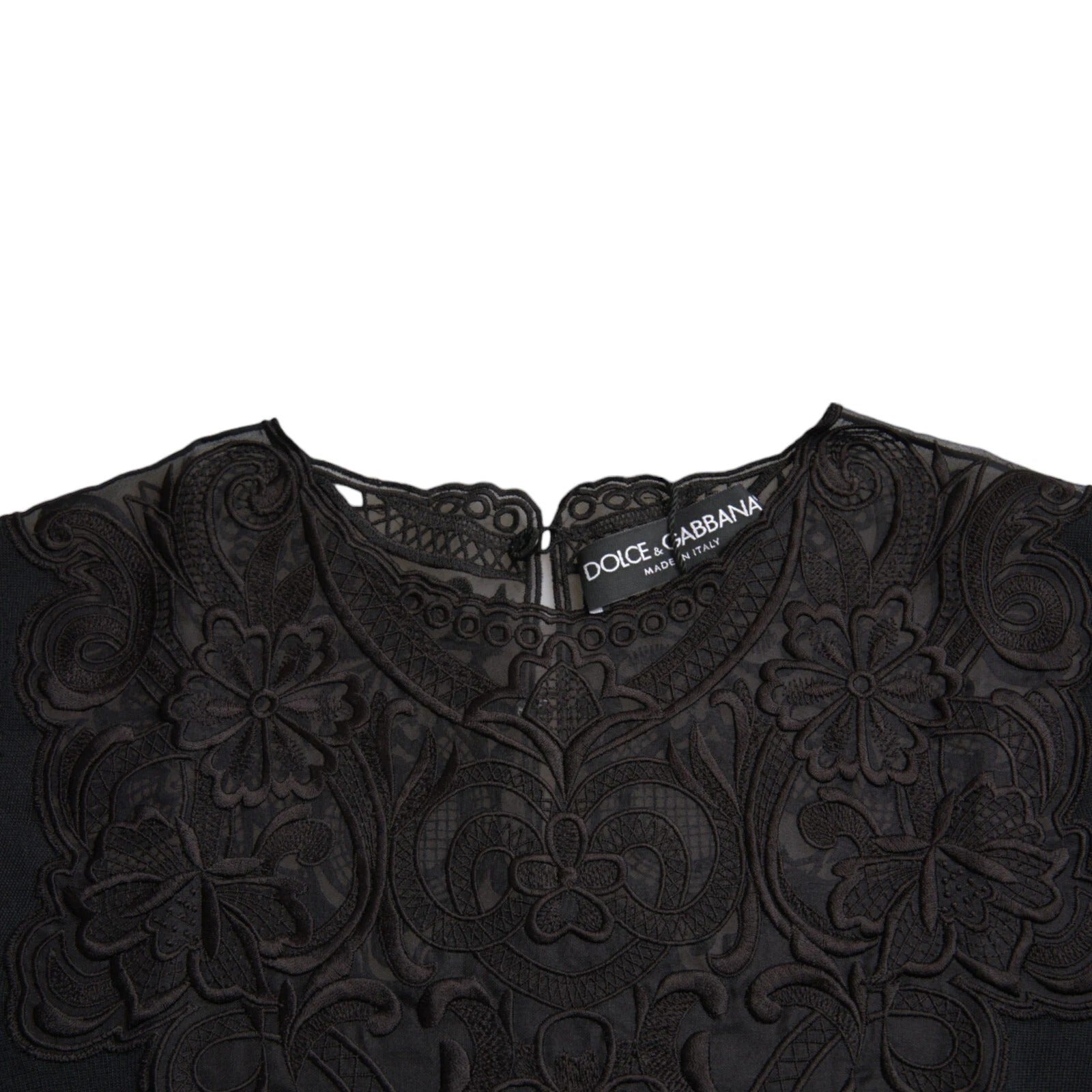 Dolce & Gabbana Schwarzes Seidenblusentop mit Spitzenbesatz und langen Ärmeln