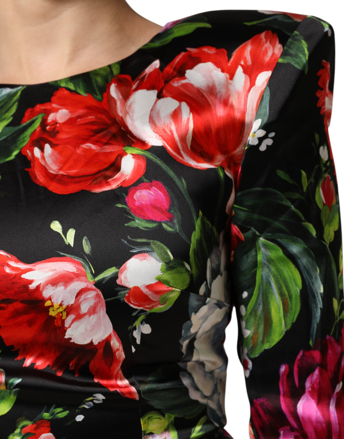 Dolce & Gabbana Schwarzes geblümtes Fiori Pittorici Mini-Bodycon-Kleid