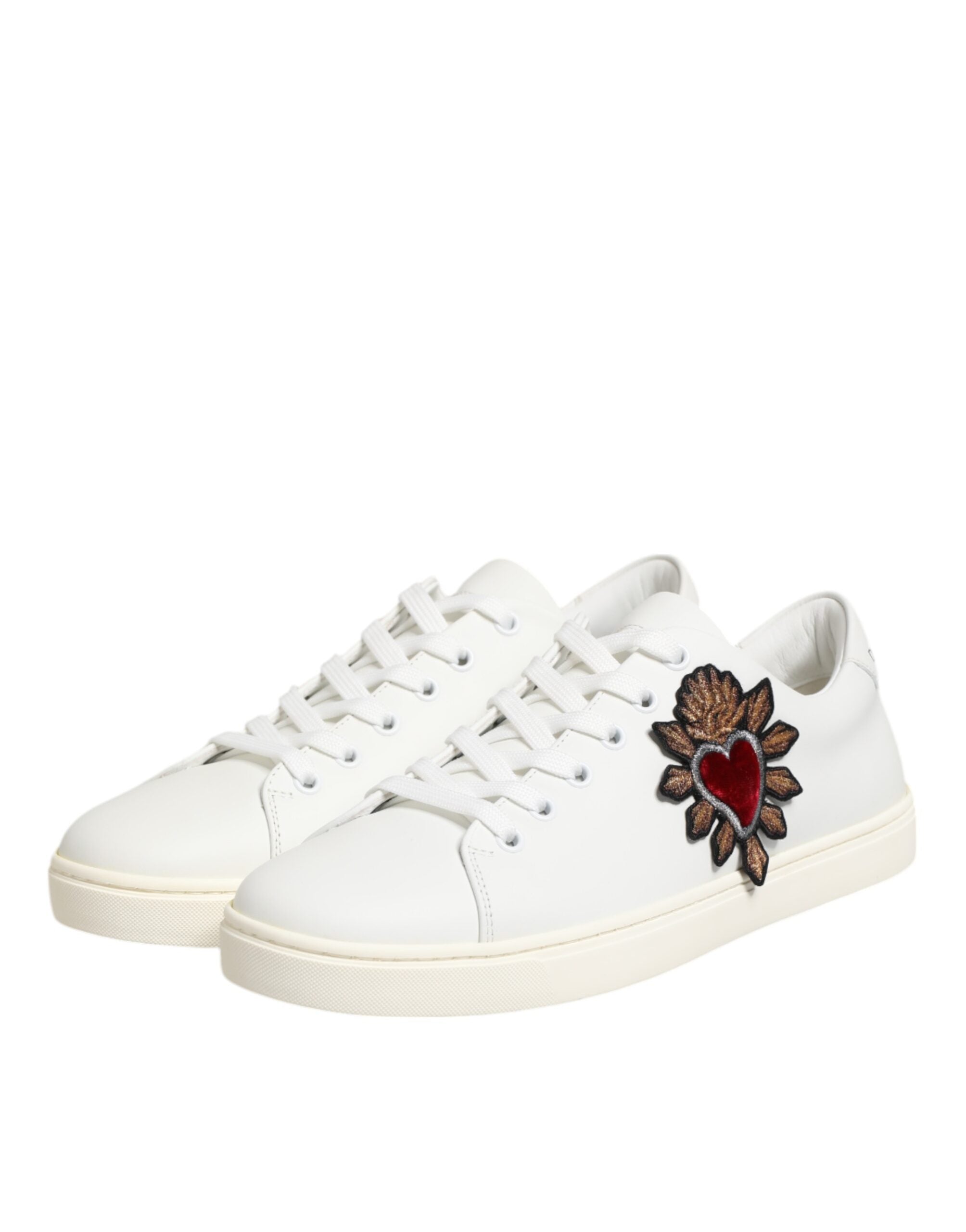 Dolce & Gabbana Weiße Leder Sneakers mit Sacred Heart Patch