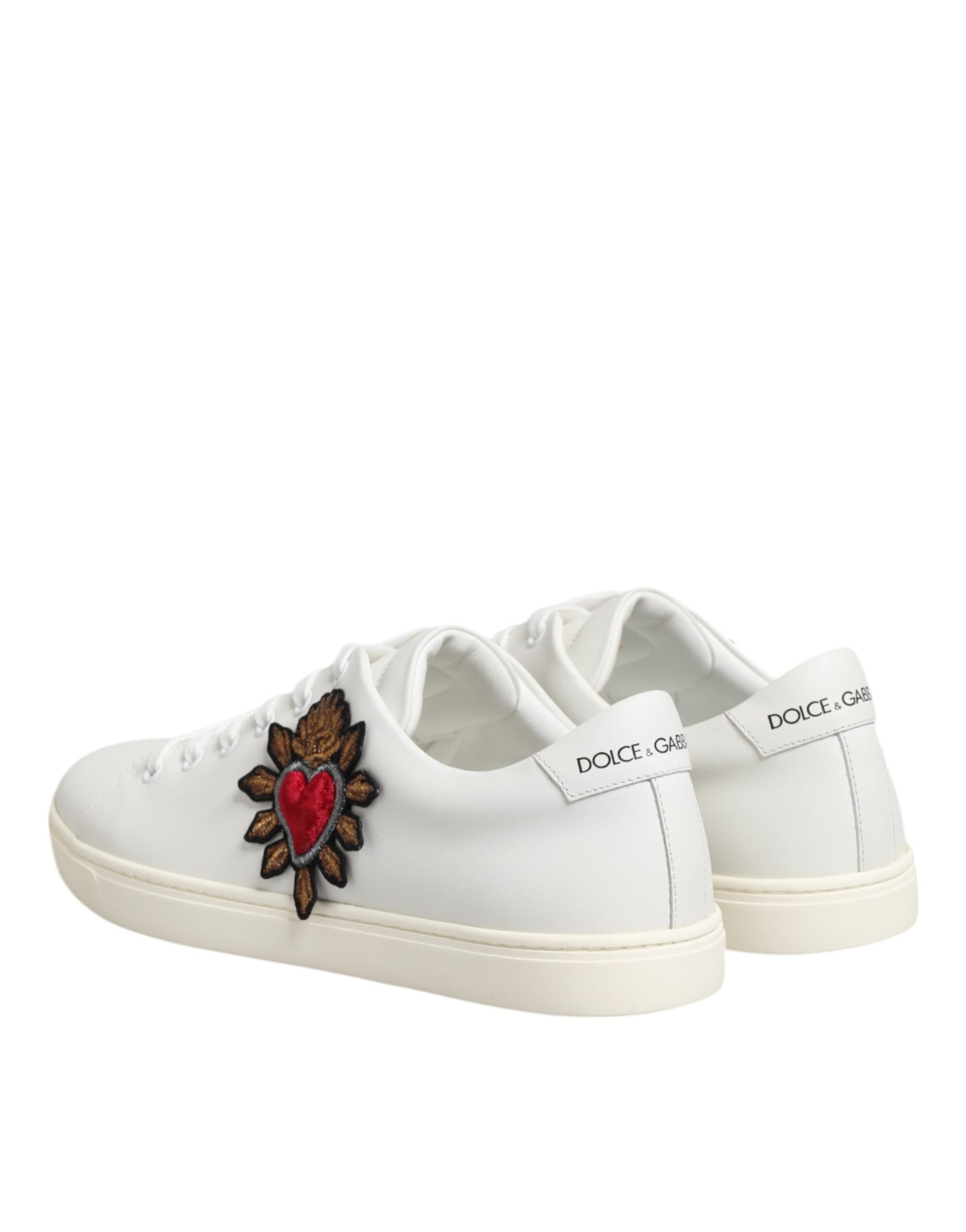 Dolce & Gabbana Weiße Leder Sneakers mit Sacred Heart Patch