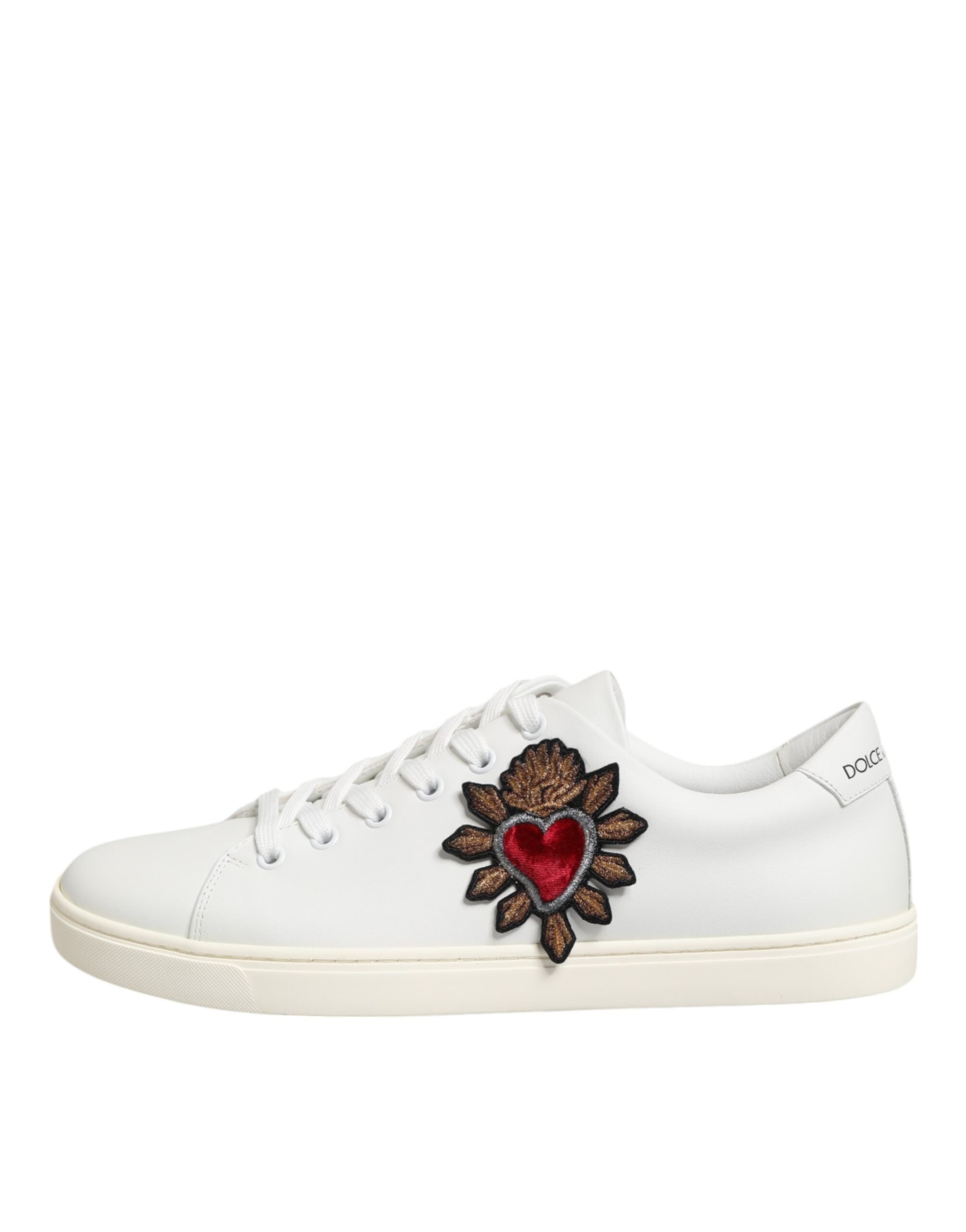Dolce & Gabbana Weiße Leder Sneakers mit Sacred Heart Patch