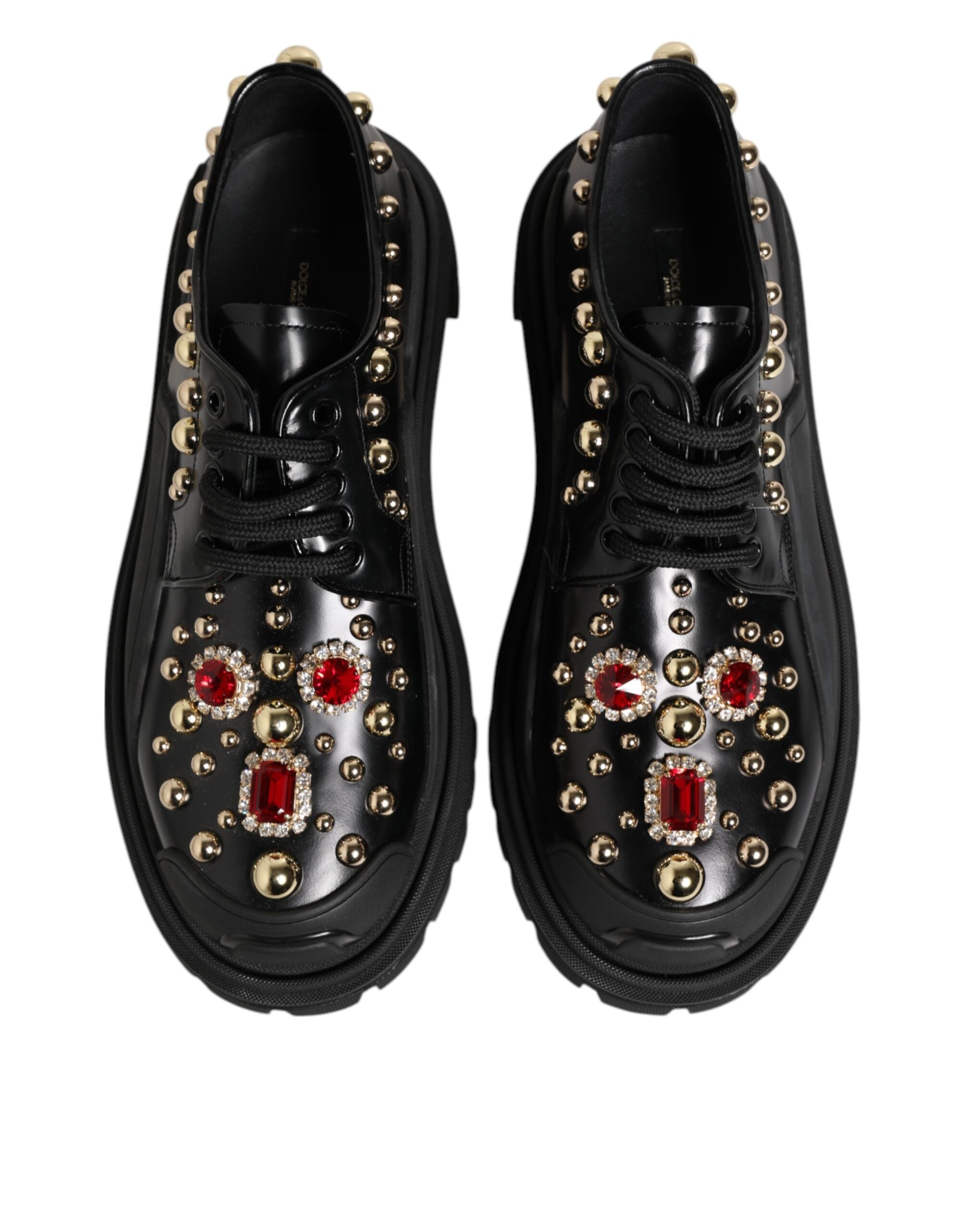 Dolce & Gabbana Schwarze Leder-Derby-Schuhe mit Kristall-Verzierung