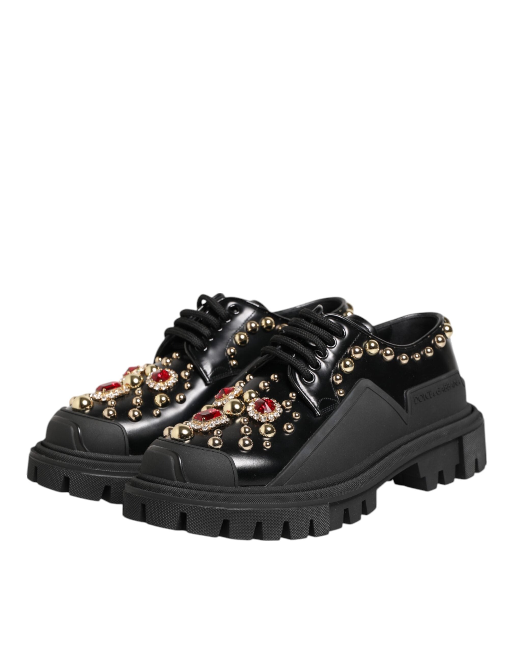 Dolce & Gabbana Schwarze Leder-Derby-Schuhe mit Kristall-Verzierung