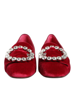 Dolce & Gabbana Rot Samt Kristall Schnalle Loafers Flats Schuhe