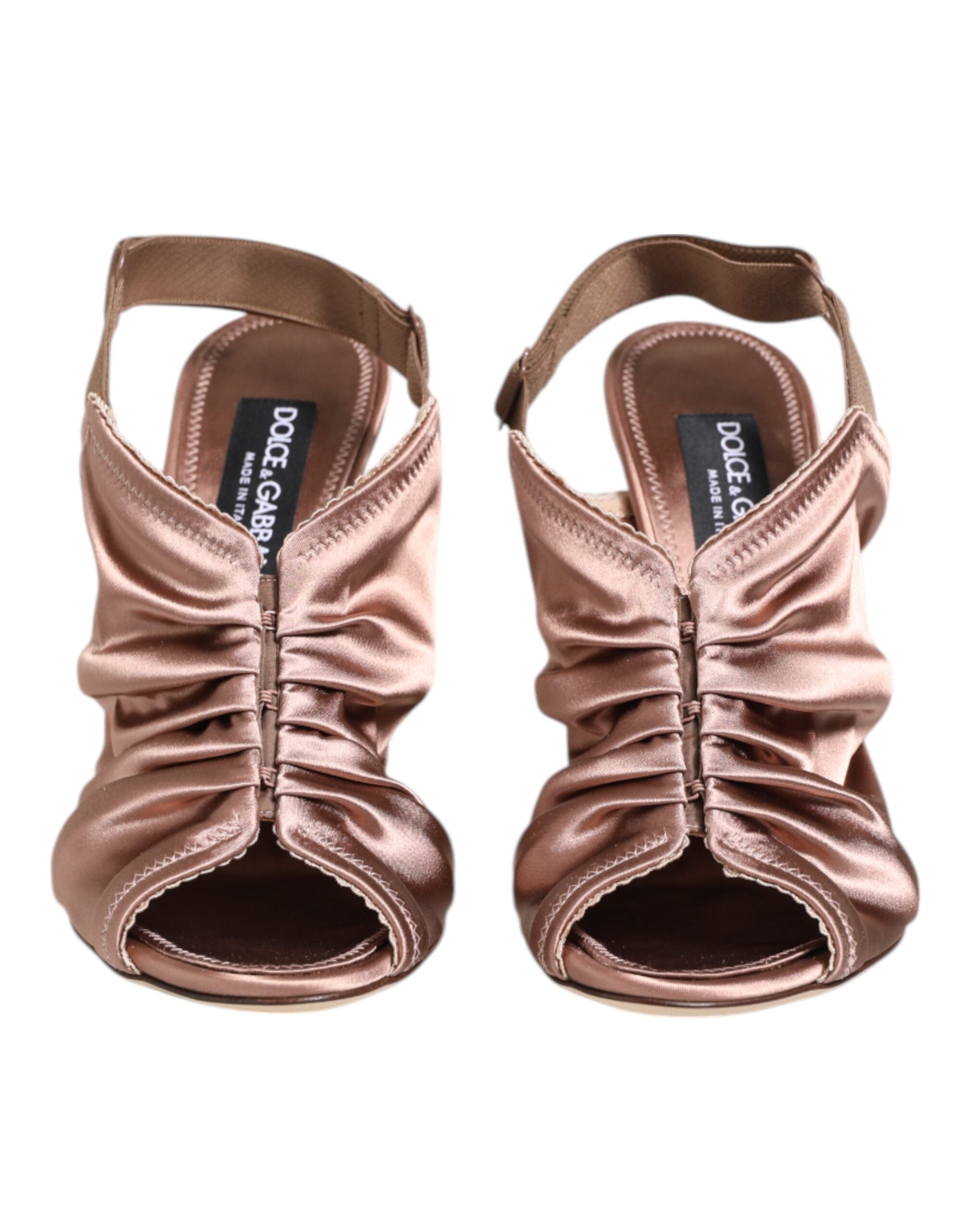 Dolce & Gabbana Bronze Satin gerüscht Slingback Sandalen Schuhe