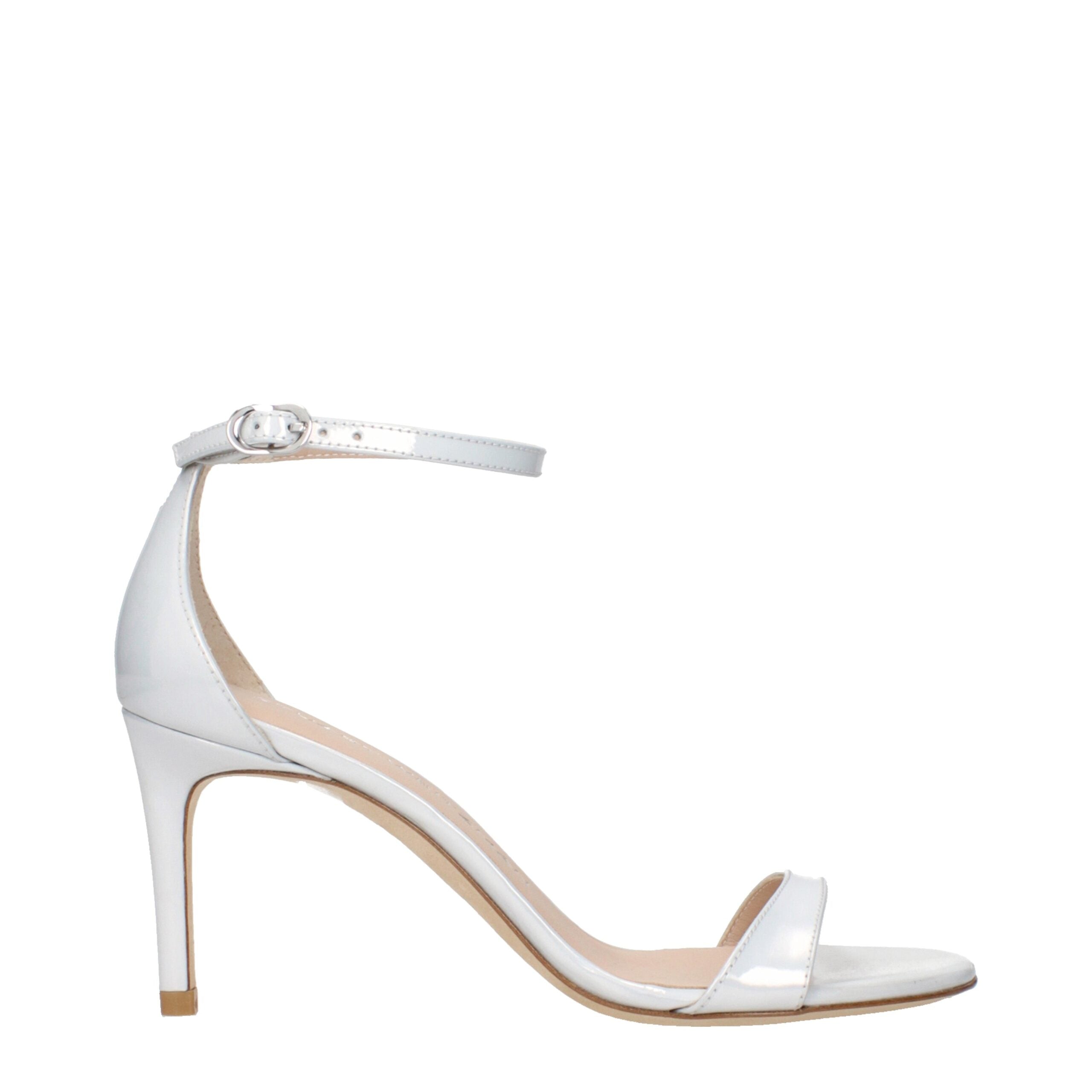 Stuart Weitzman Weiße Leder-Stiletto-Sandalen