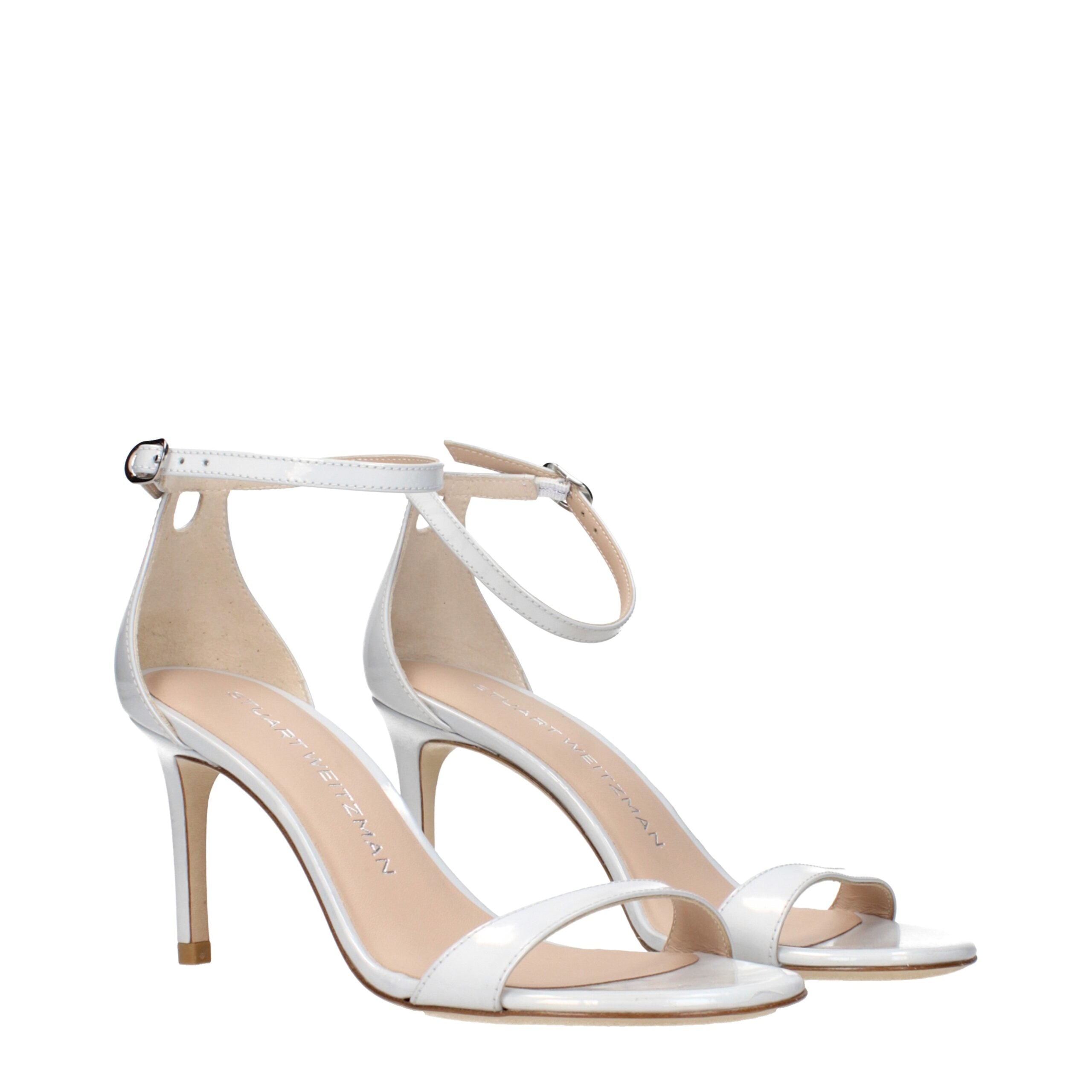 Stuart Weitzman Weiße Leder-Stiletto-Sandalen