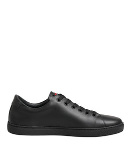 Dolce & Gabbana Schwarz Leder Crystal Heart Low Top Sneakers Schuhe