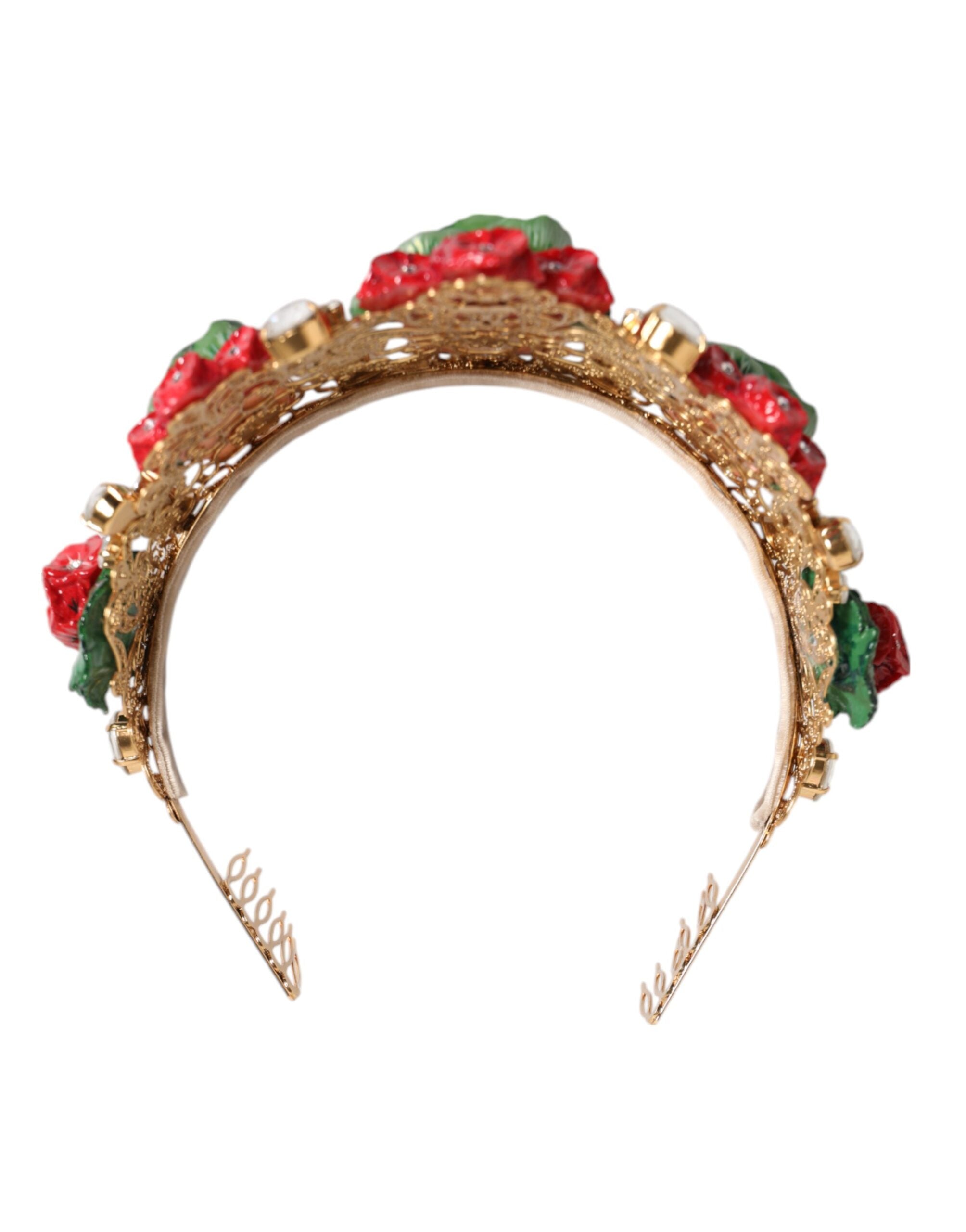 Dolce & Gabbana Rote Blume Blumentopf Kristall Gold Krone Tiara Stirnband
