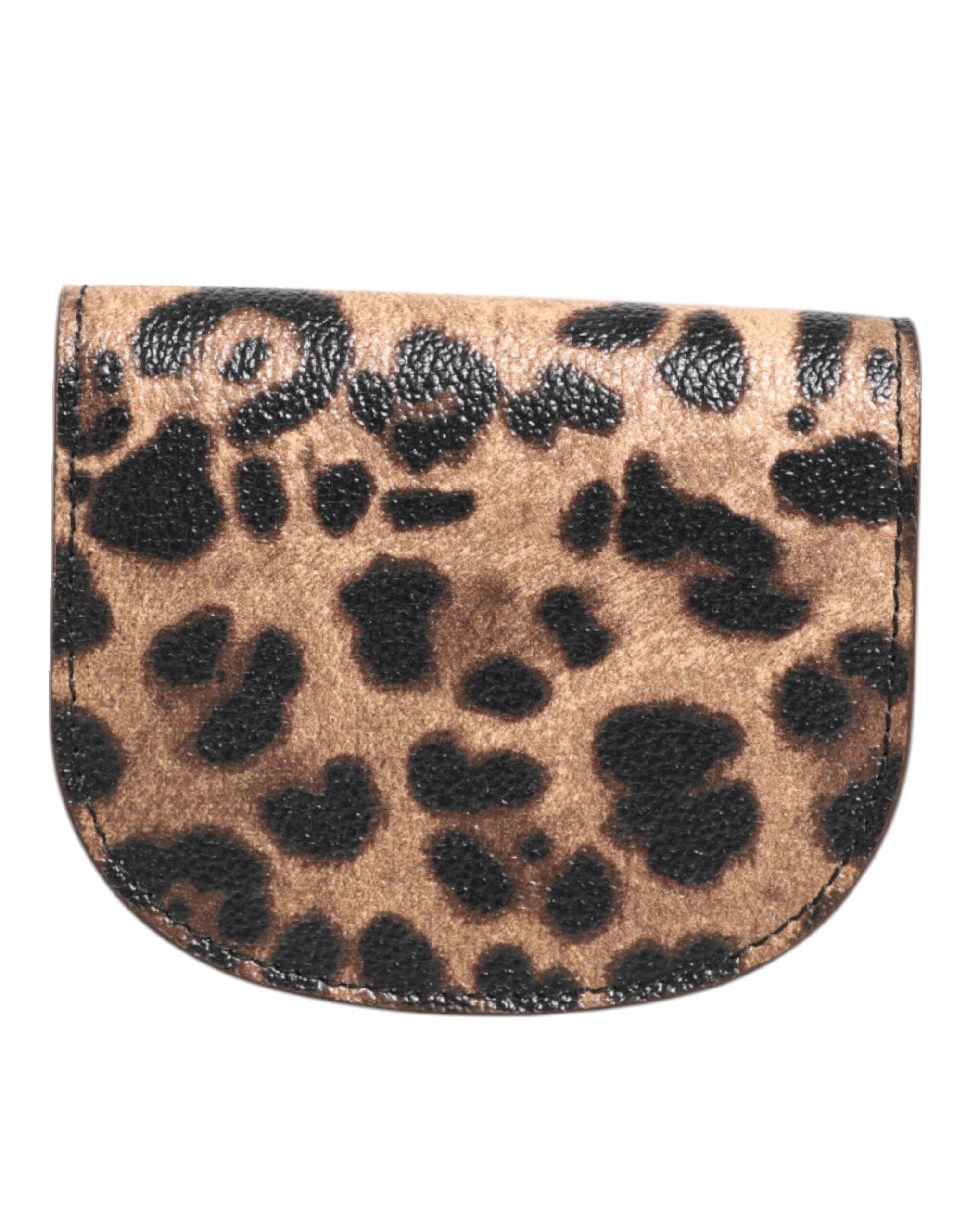 Dolce & Gabbana Braunes Kalbsleder mit Leopardenmuster Kleines Portemonnaie