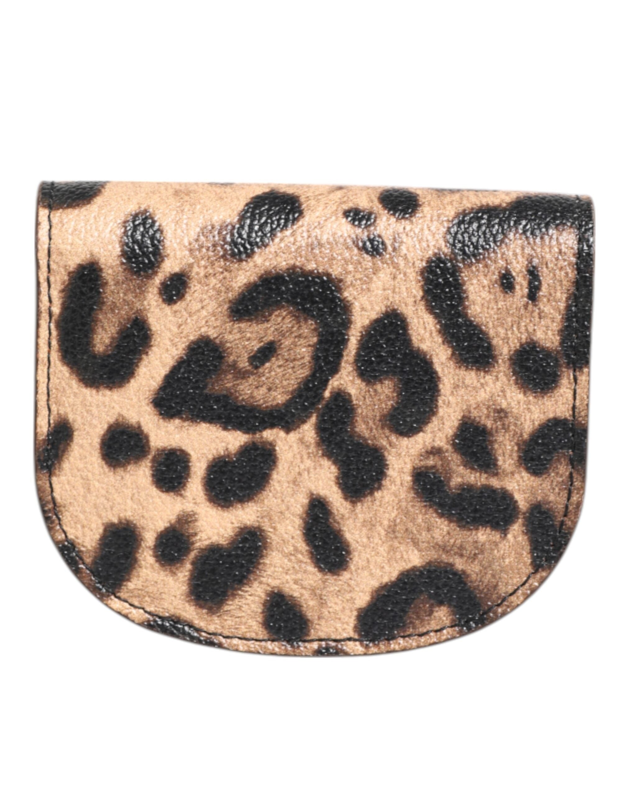 Dolce & Gabbana Braunes Kalbsleder mit Leopardenmuster Kleines Portemonnaie