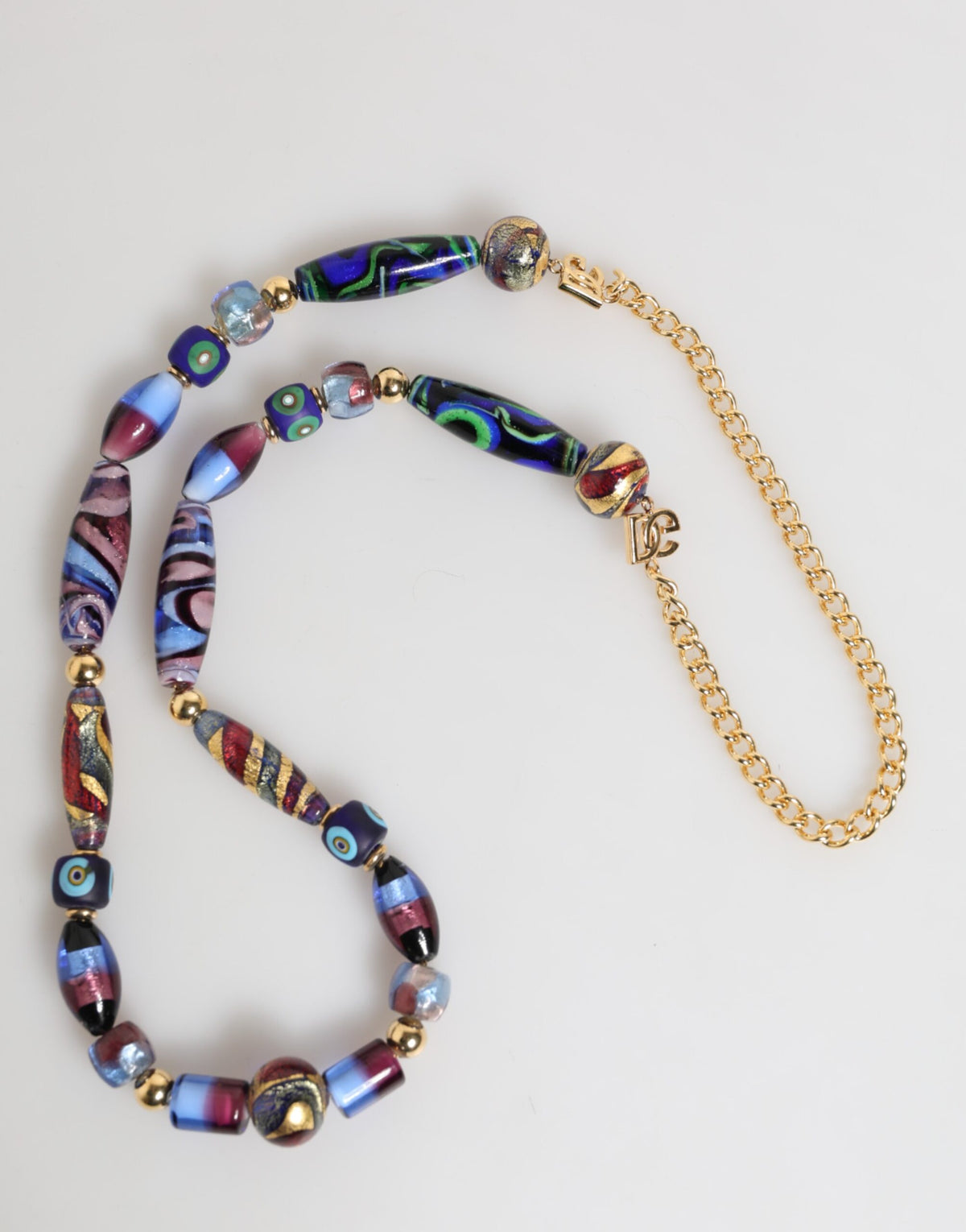 Dolce & Gabbana Multicolor Muranoglasperlen Gold Messing Kette Schmuck Halskette