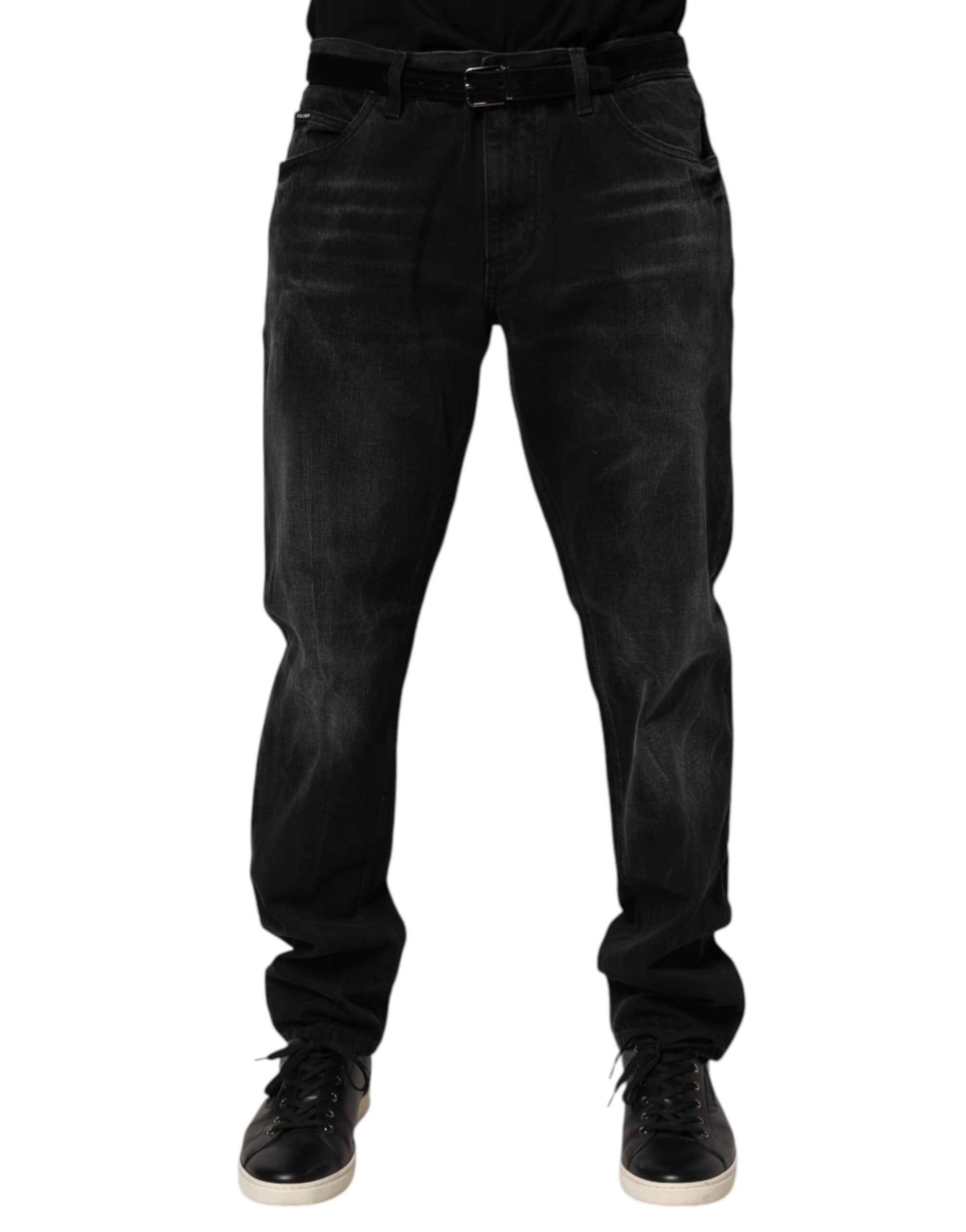 Dolce & Gabbana Schwarze gewaschene Baumwolle Skinny Herren Denim Jeans