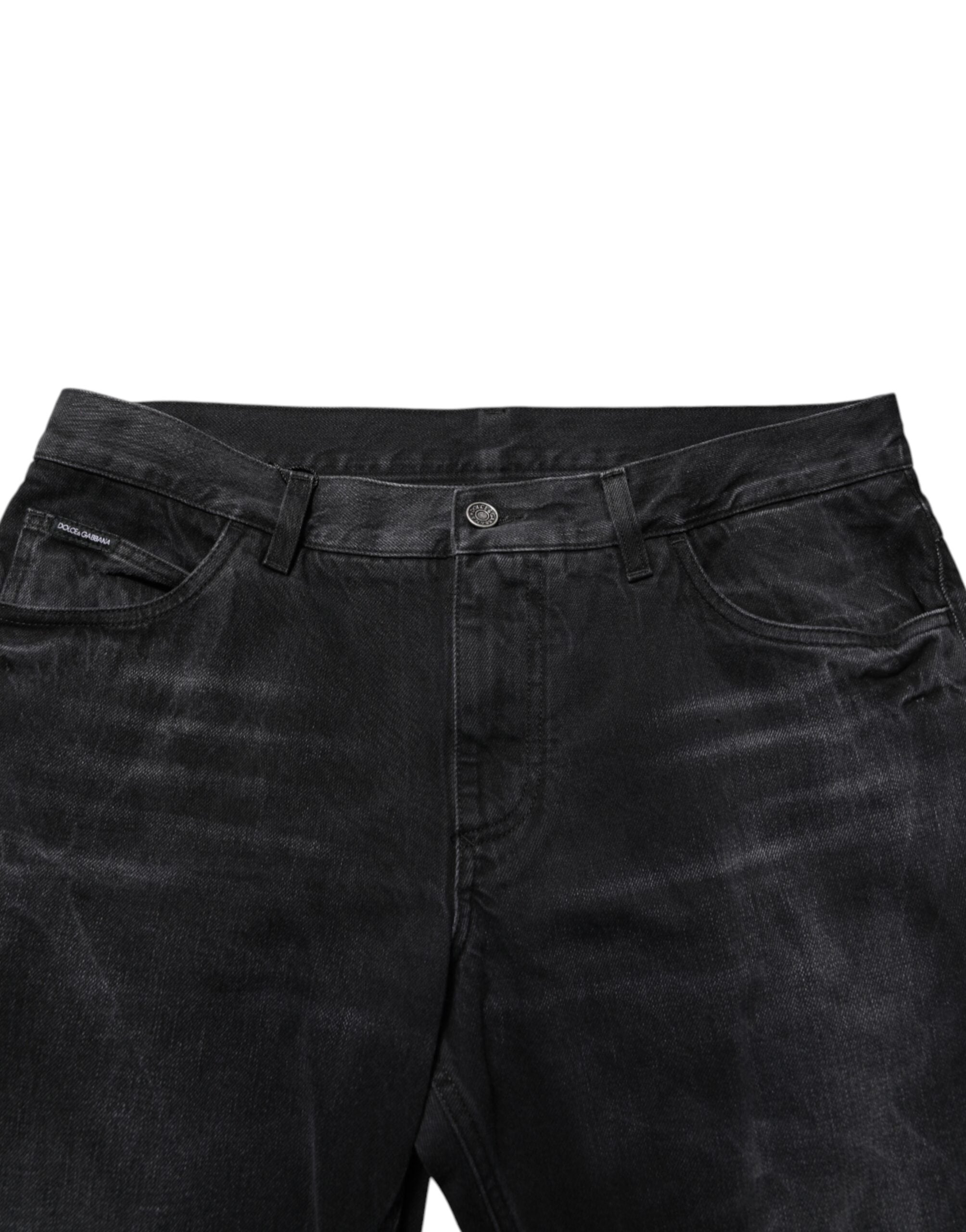 Dolce & Gabbana Schwarze gewaschene Baumwolle Skinny Herren Denim Jeans