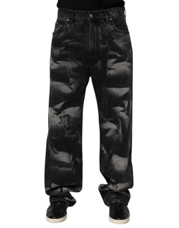 Dolce & Gabbana Schwarz marmorierte Effekt Straight Men Denim Jeans