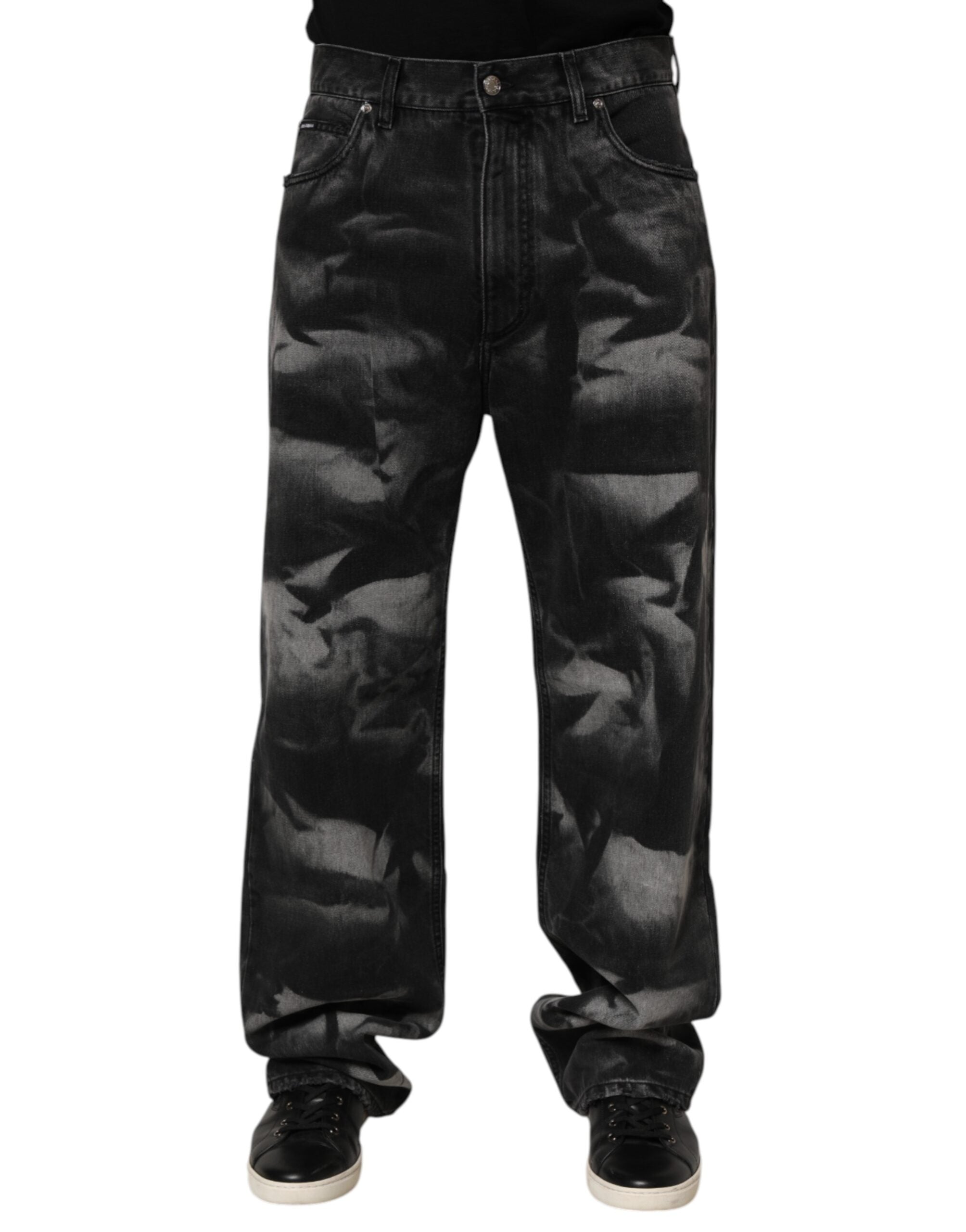 Dolce & Gabbana Schwarz marmorierte Effekt Straight Men Denim Jeans