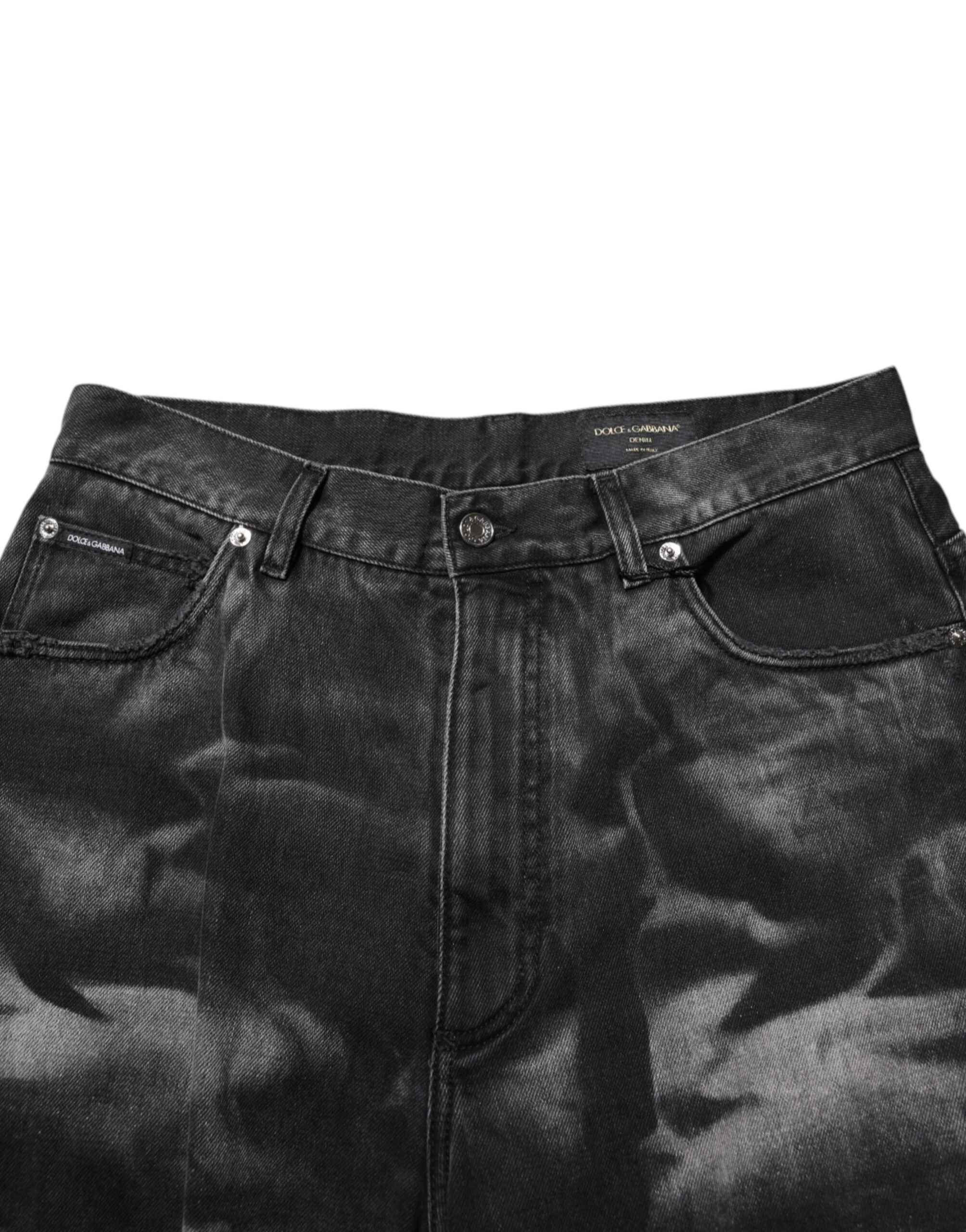 Dolce & Gabbana Schwarz marmorierte Effekt Straight Men Denim Jeans