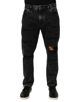 Dolce & Gabbana Schwarze gewaschene, zerrissene Jeans aus lockerem Baumwoll-Denim