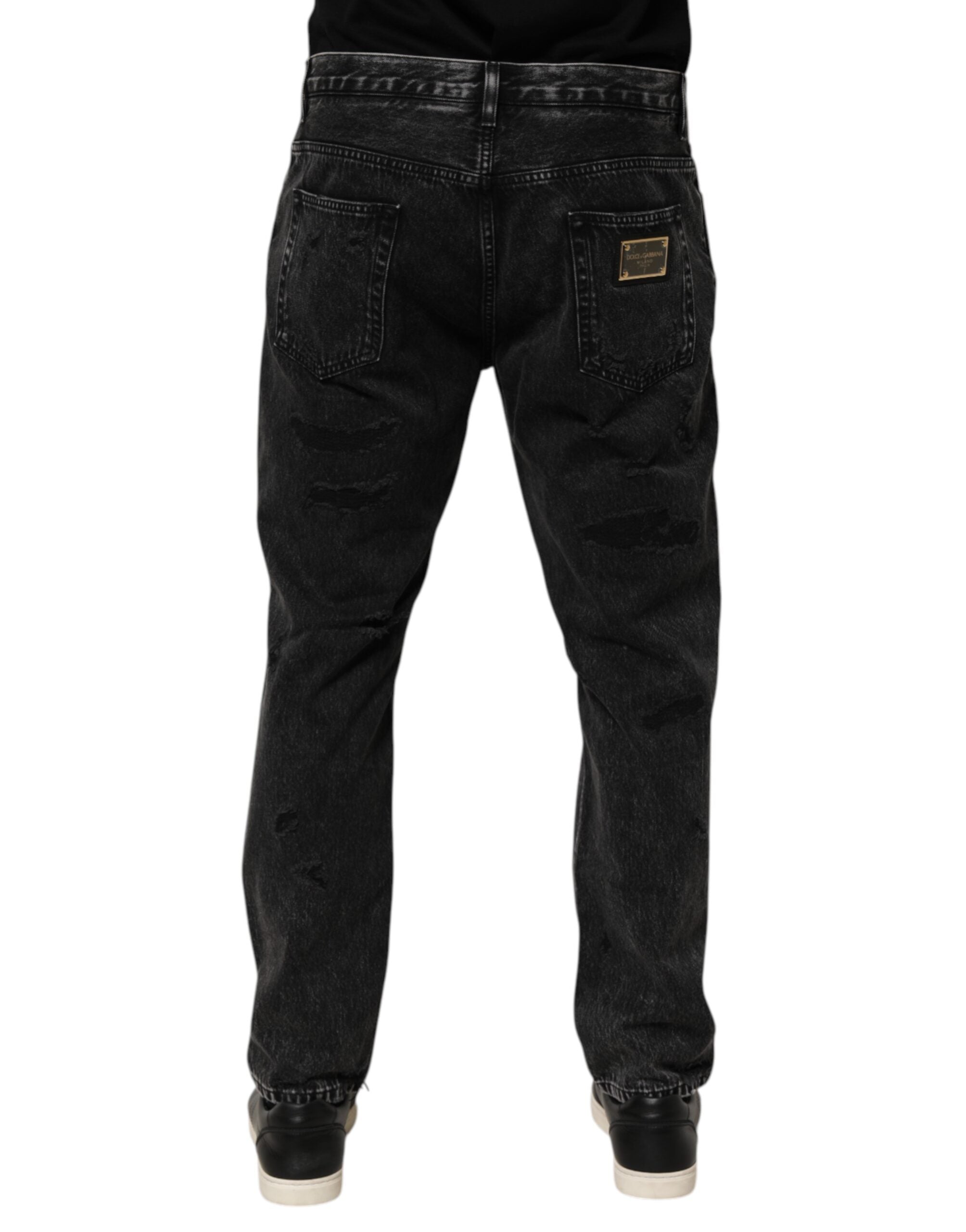 Dolce & Gabbana Schwarze gewaschene, zerrissene Jeans aus lockerem Baumwoll-Denim