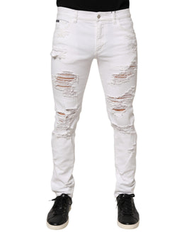 Dolce & Gabbana Weiße zerrissene Denim-Hosenjeans