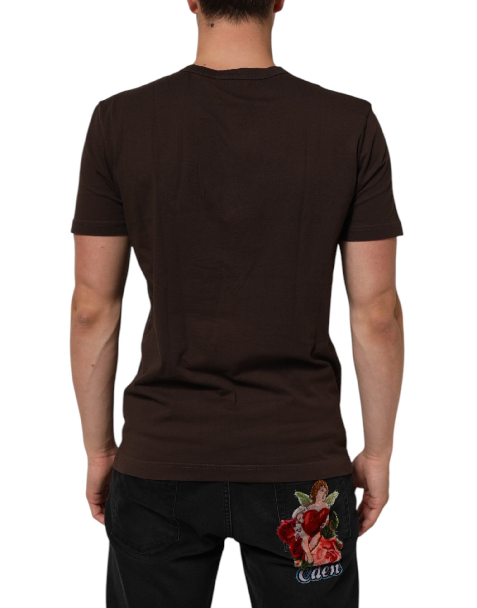 Dolce & Gabbana Braunes Münz-Lorbeer-T-Shirt mit Rundhalsausschnitt für Männer