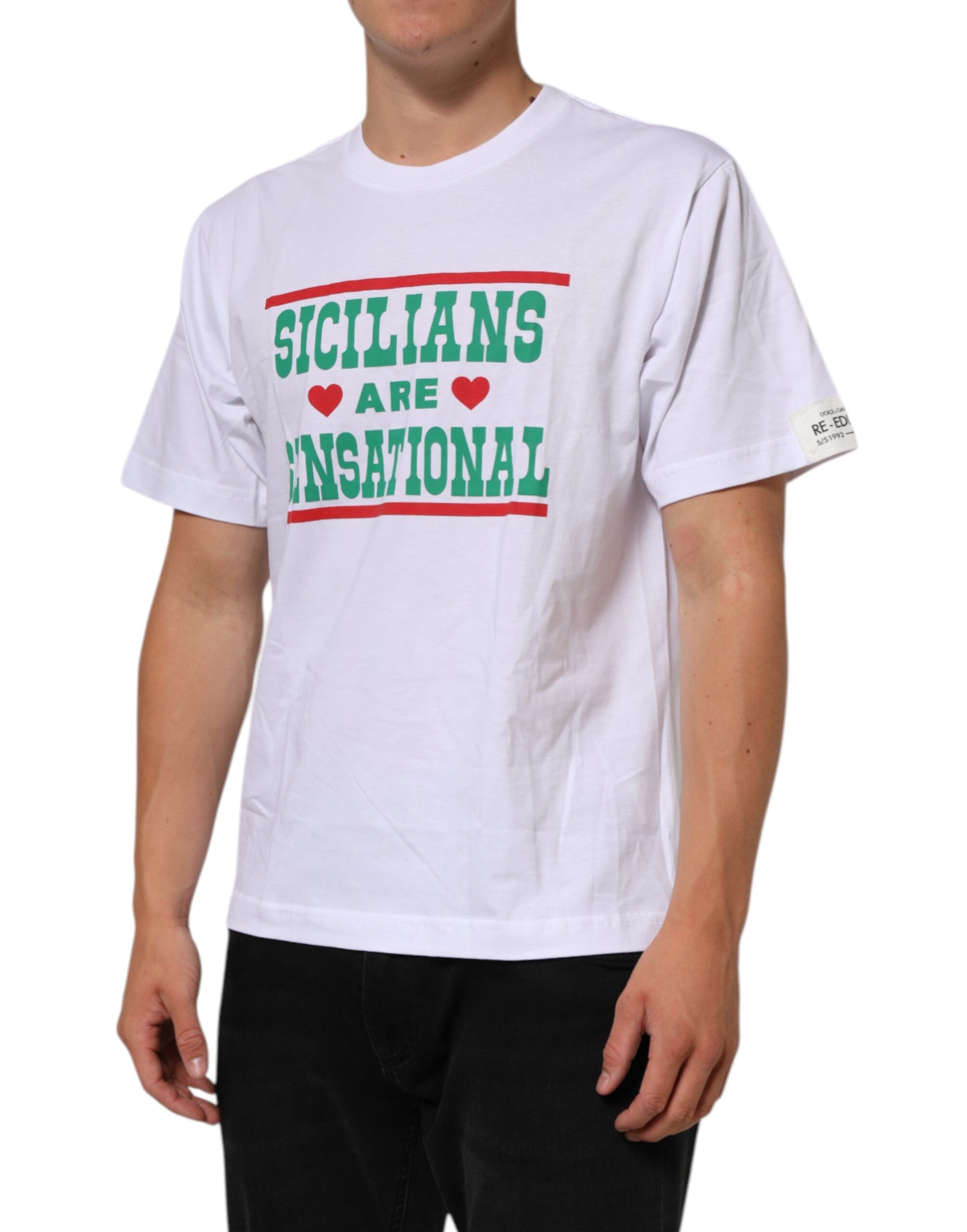 Dolce & Gabbana Weißes Baumwoll-T-Shirt mit Grafikdruck und Rundhalsausschnitt