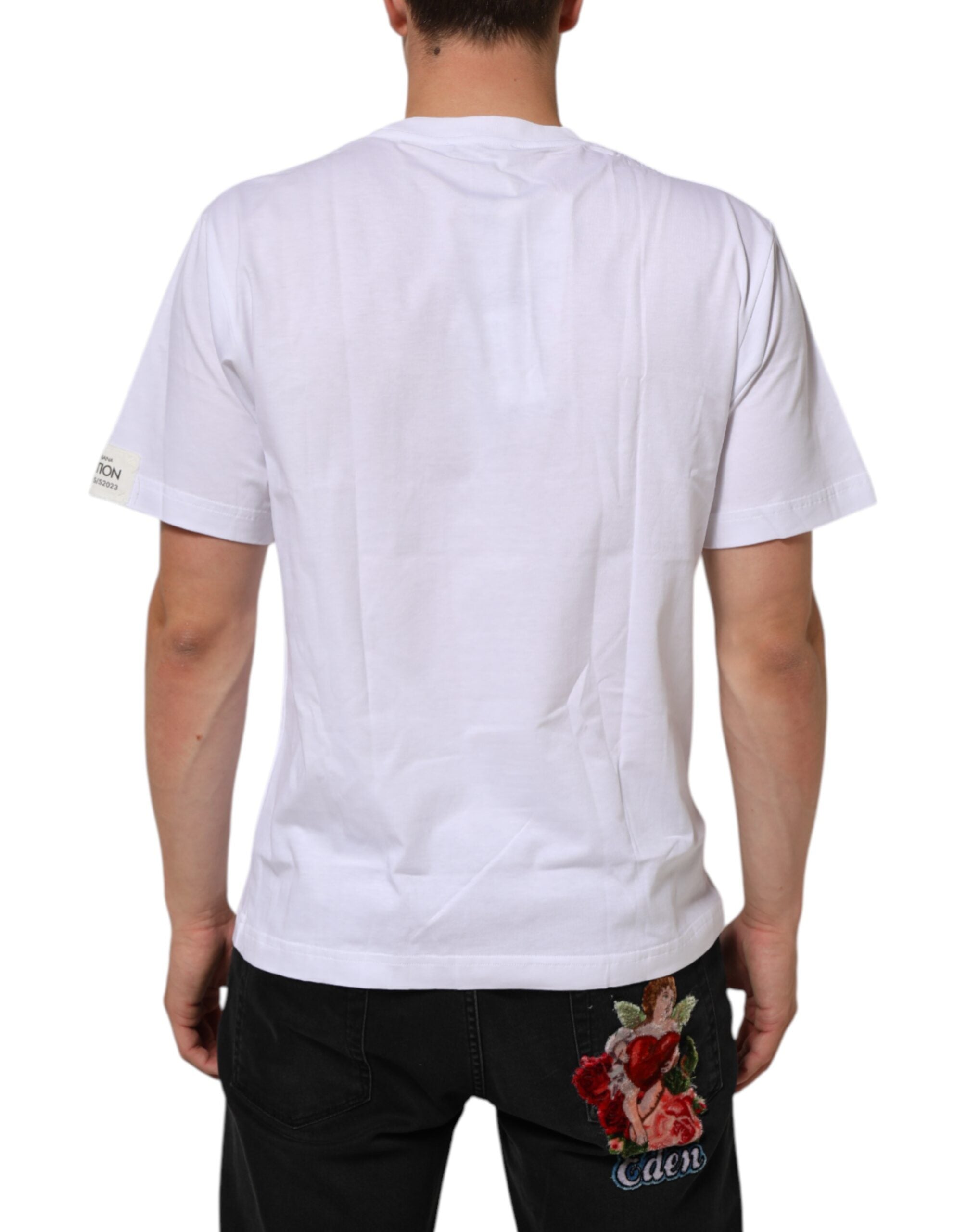 Dolce & Gabbana Weißes Baumwoll-T-Shirt mit Grafikdruck und Rundhalsausschnitt