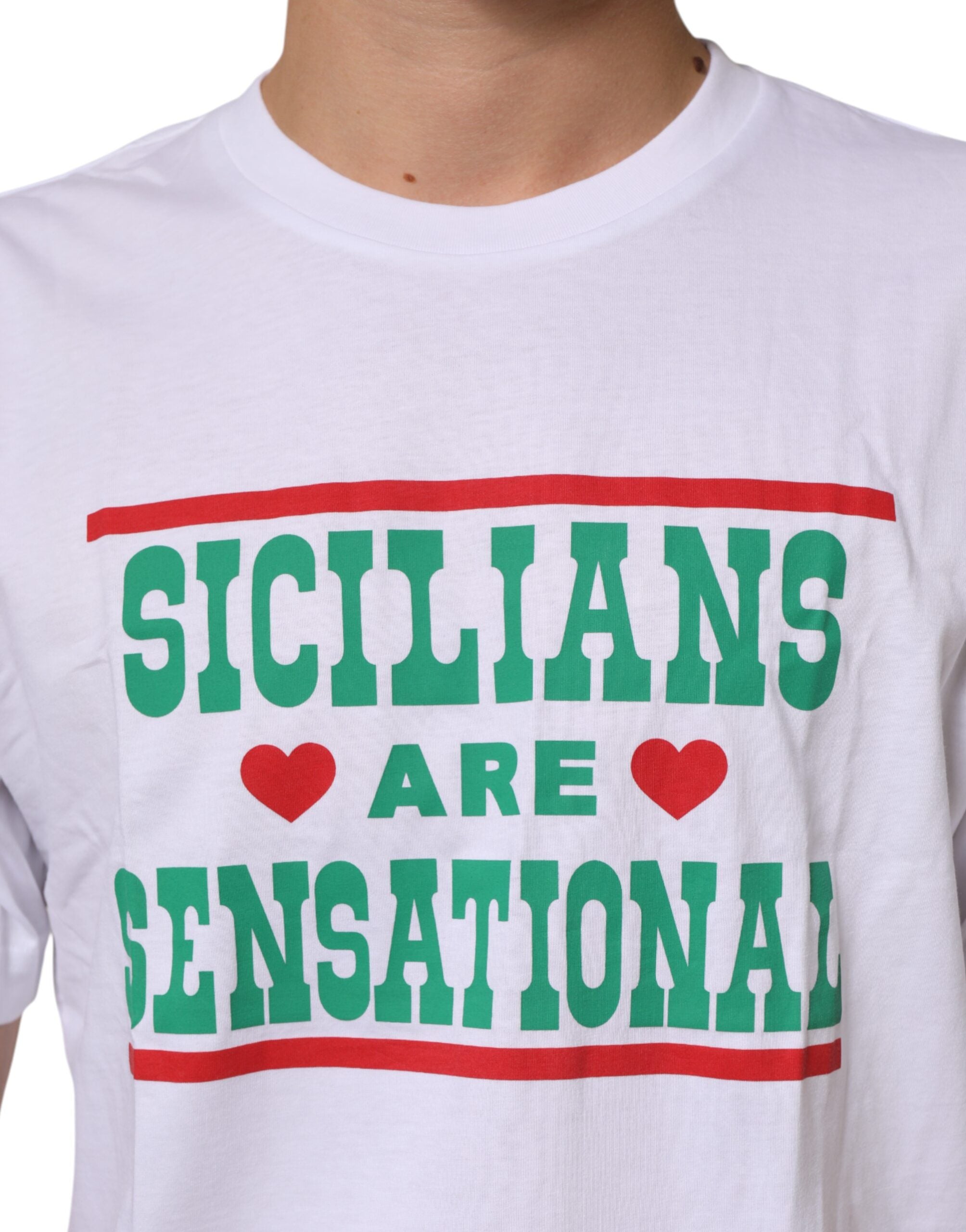 Dolce & Gabbana Weißes Baumwoll-T-Shirt mit Grafikdruck und Rundhalsausschnitt