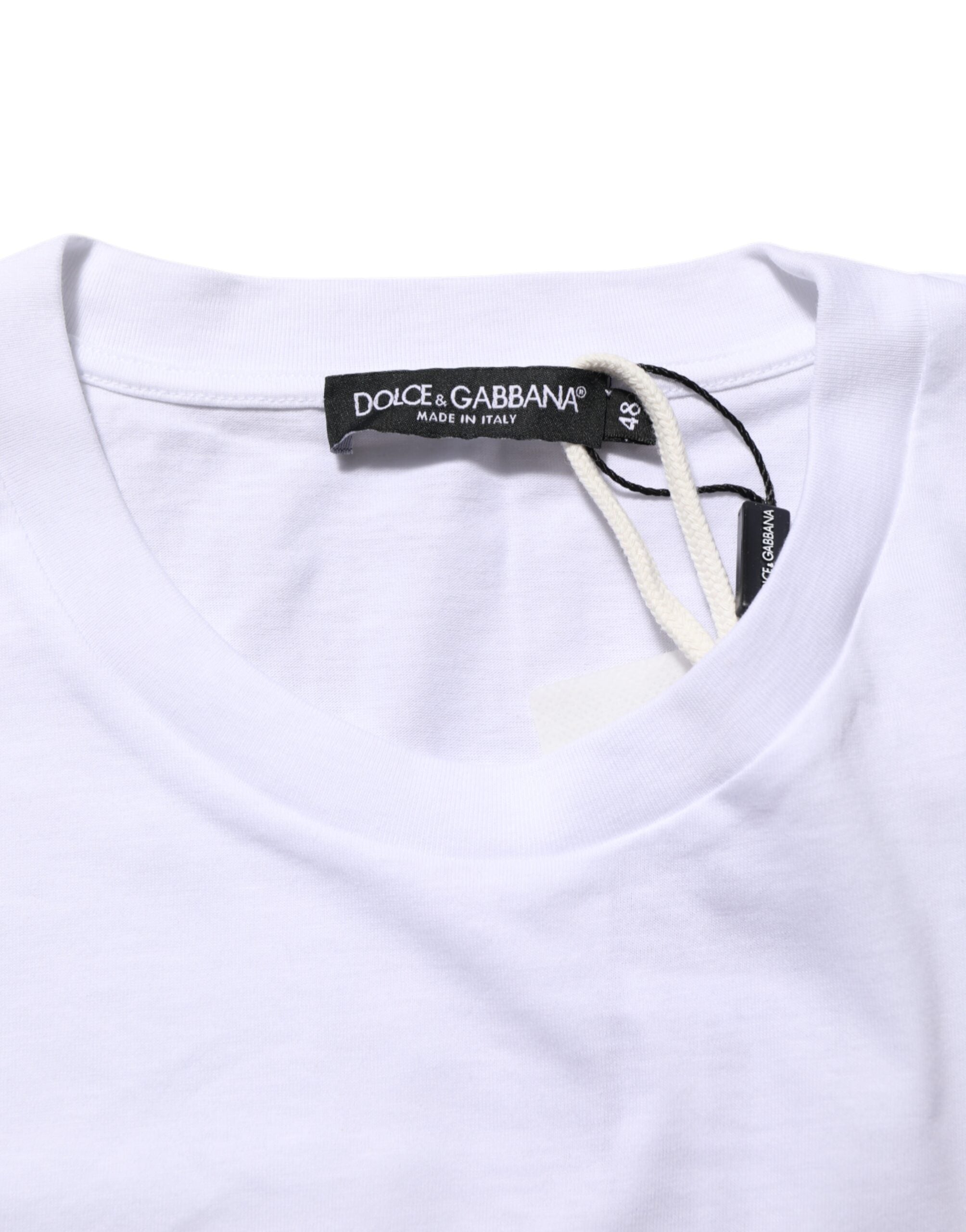 Dolce & Gabbana Weißes Baumwoll-T-Shirt mit Grafikdruck und Rundhalsausschnitt