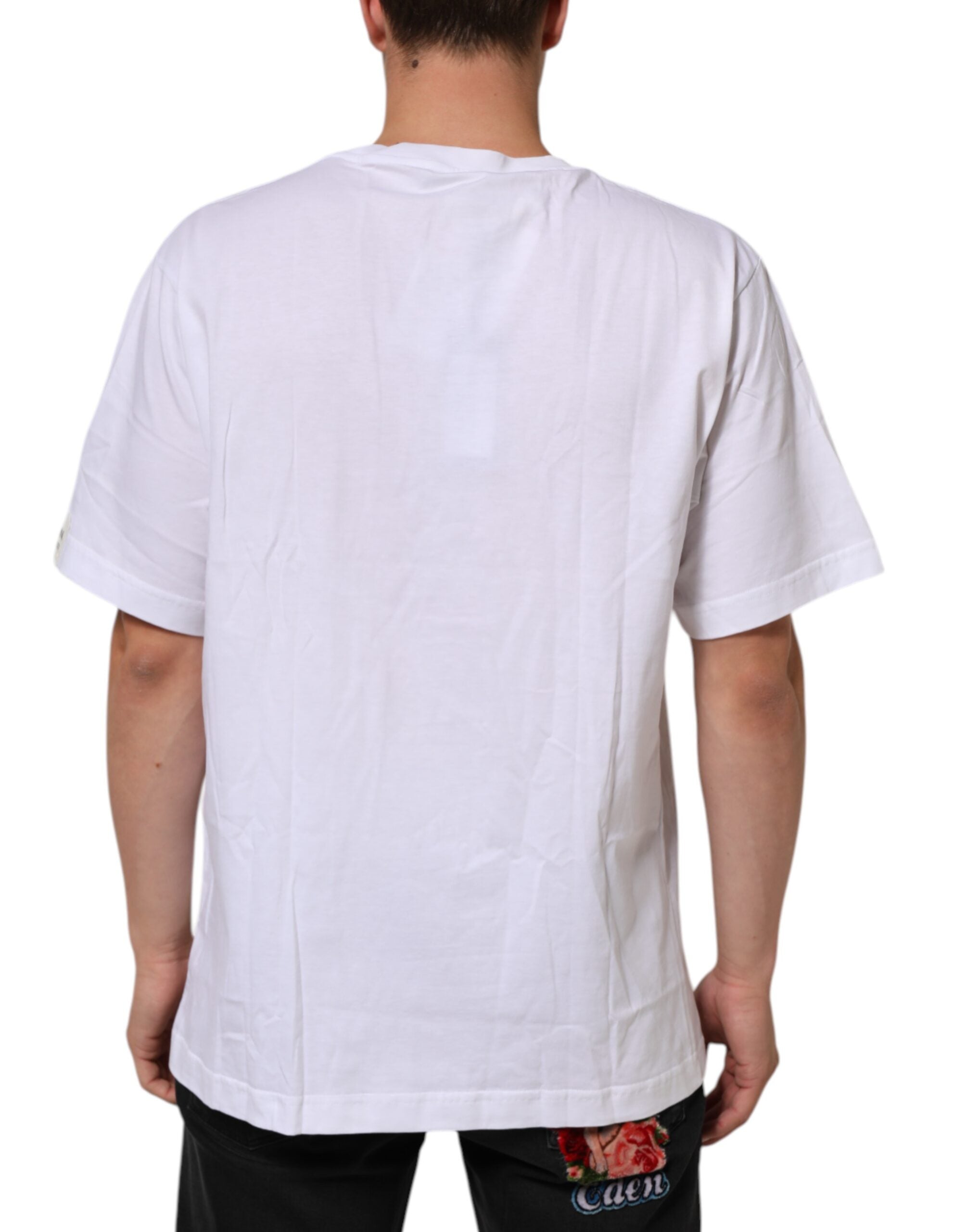 Dolce & Gabbana Weißes Baumwoll-T-Shirt mit Grafikdruck und Rundhalsausschnitt
