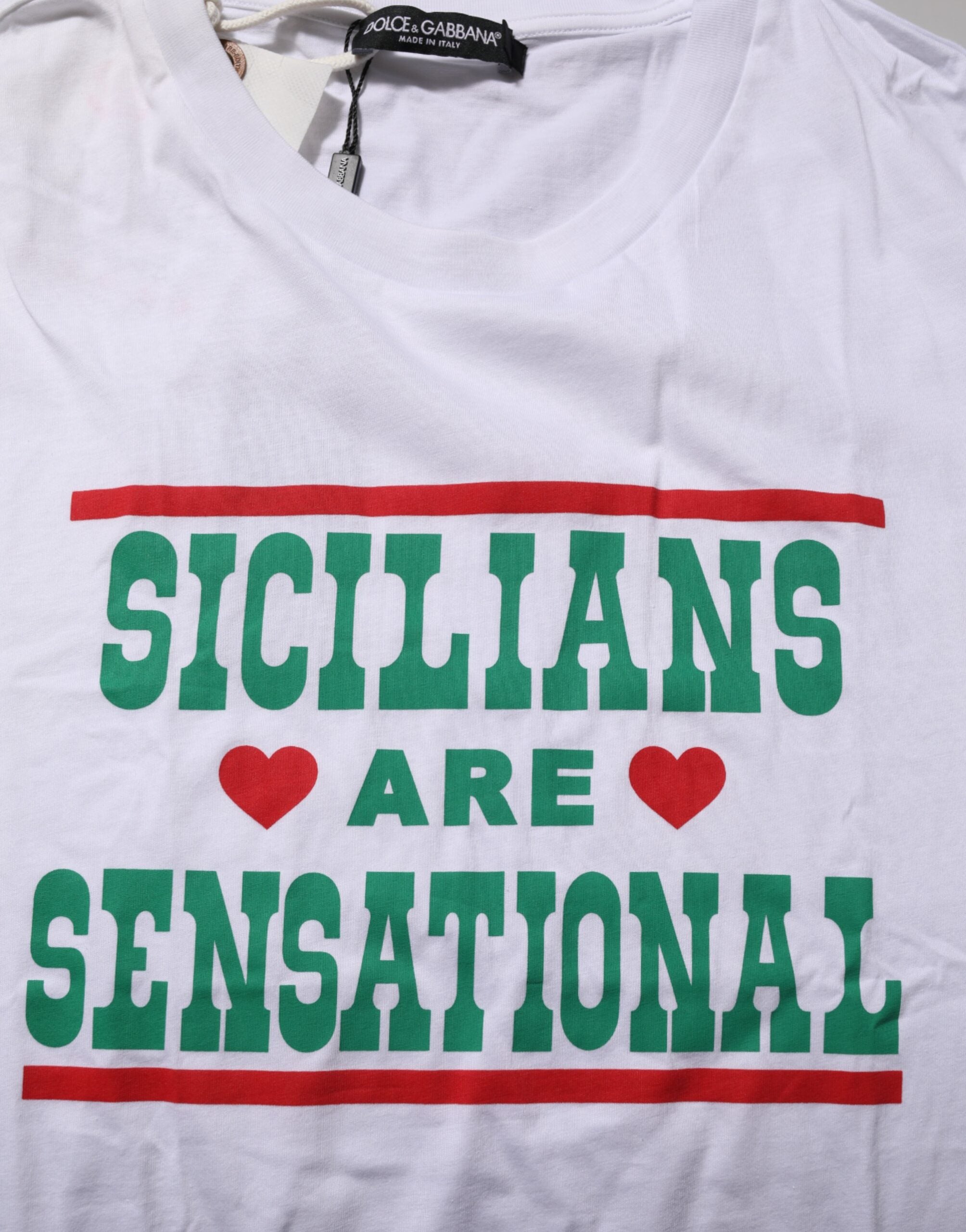 Dolce & Gabbana Weißes Baumwoll-T-Shirt mit Grafikdruck und Rundhalsausschnitt