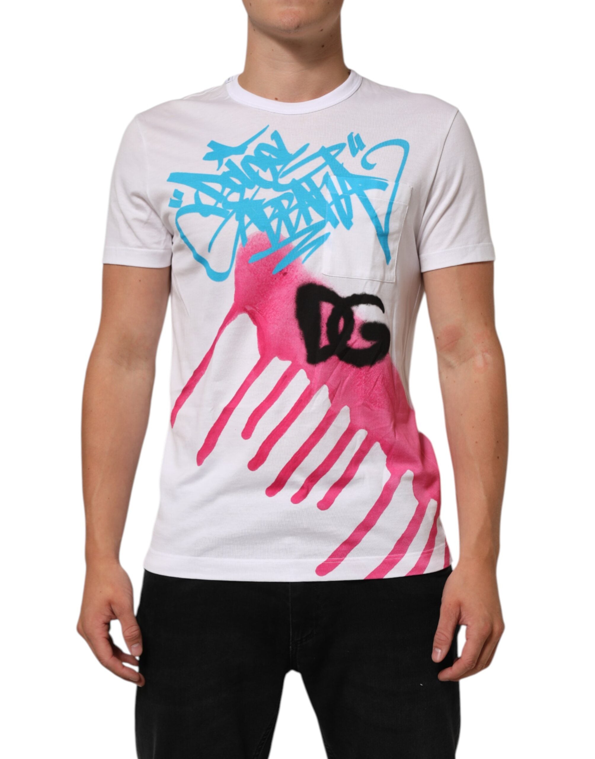 Dolce & Gabbana Weißes Baumwoll-T-Shirt mit Grafikdruck und Rundhalsausschnitt