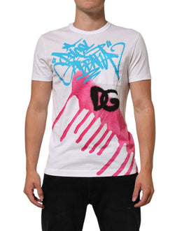 Dolce & Gabbana Weißes Baumwoll-T-Shirt mit Grafikdruck und Rundhalsausschnitt