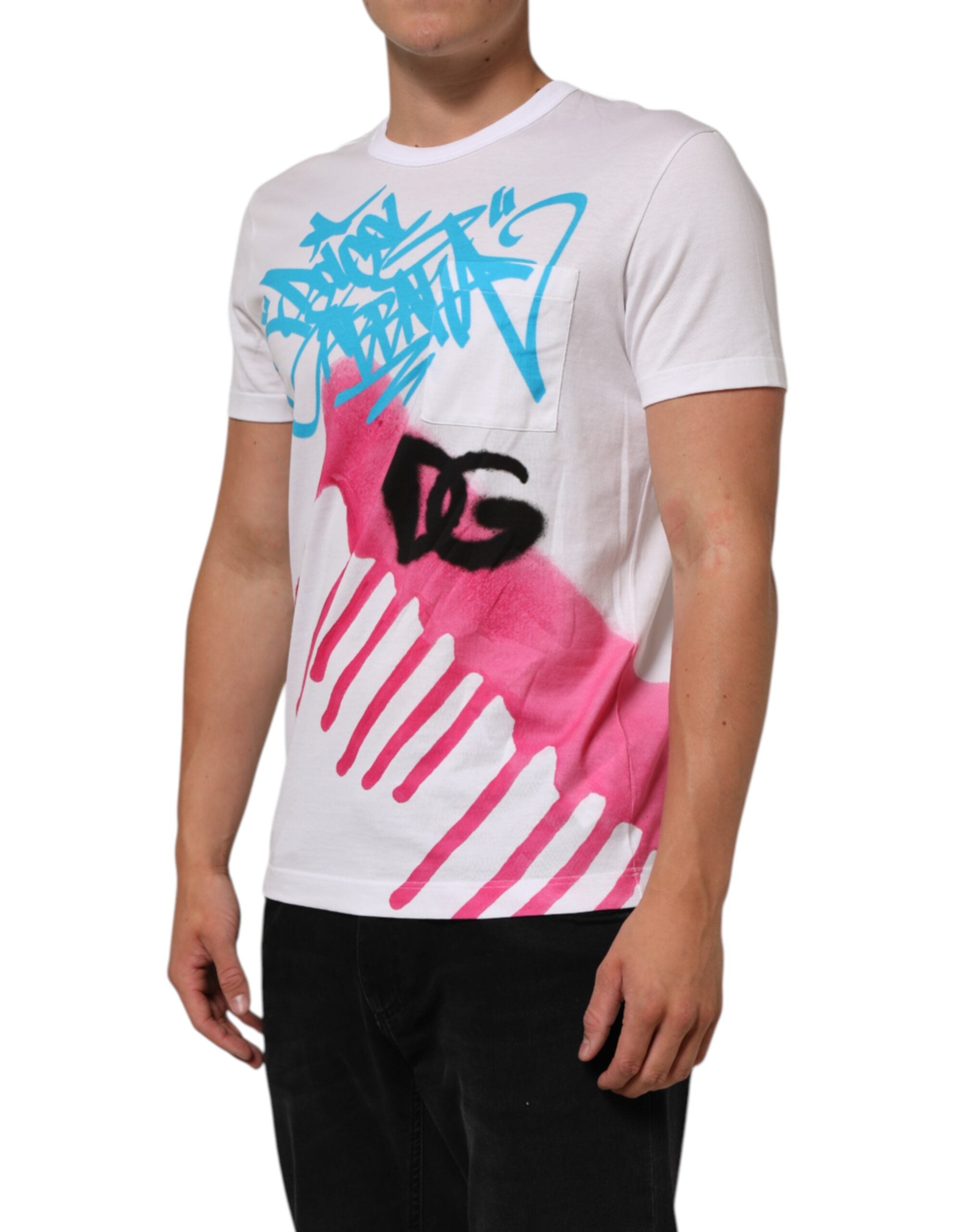 Dolce & Gabbana Weißes Baumwoll-T-Shirt mit Grafikdruck und Rundhalsausschnitt