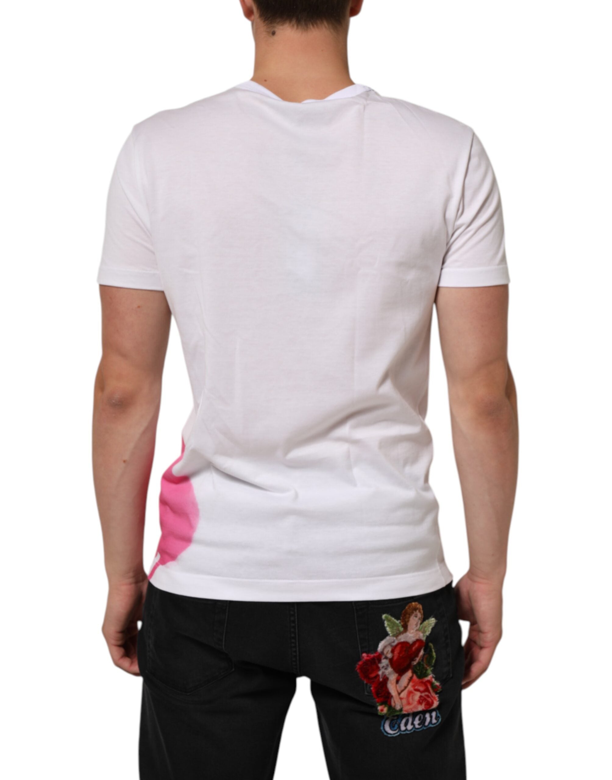 Dolce & Gabbana Weißes Baumwoll-T-Shirt mit Grafikdruck und Rundhalsausschnitt
