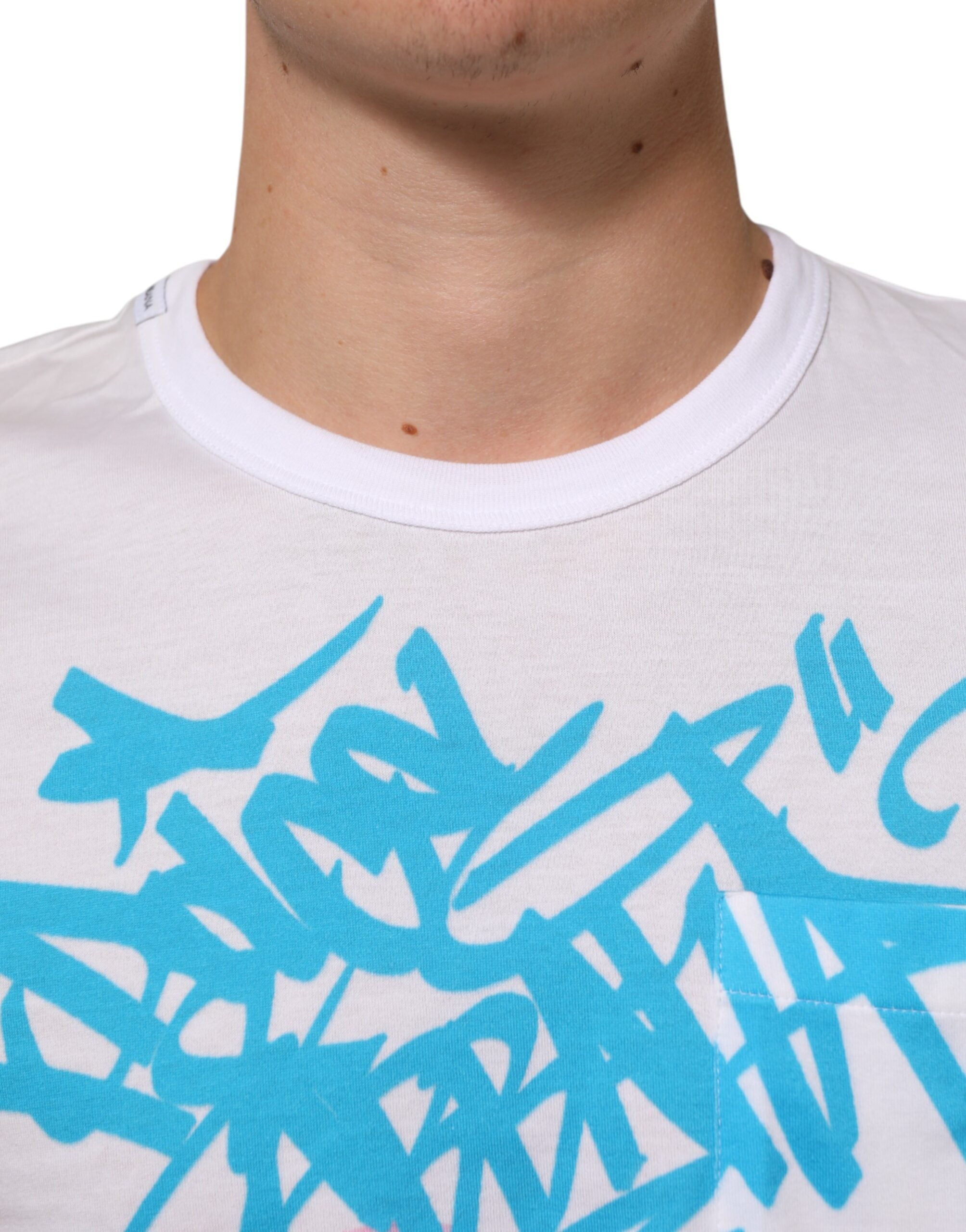 Dolce & Gabbana Weißes Baumwoll-T-Shirt mit Grafikdruck und Rundhalsausschnitt