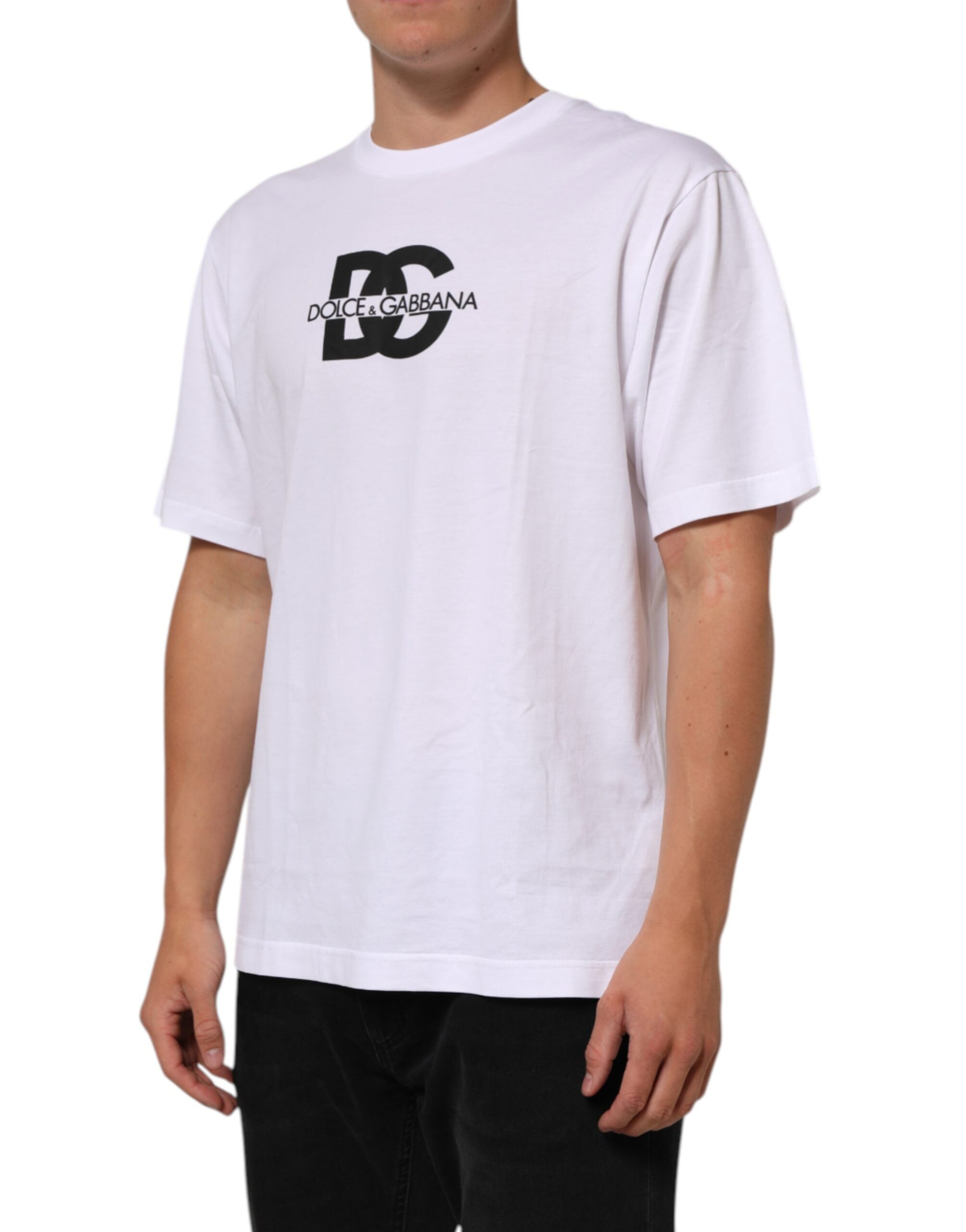 Dolce & Gabbana Weißes Logo Print Baumwolle Rundhalsausschnitt Männer T-Shirt