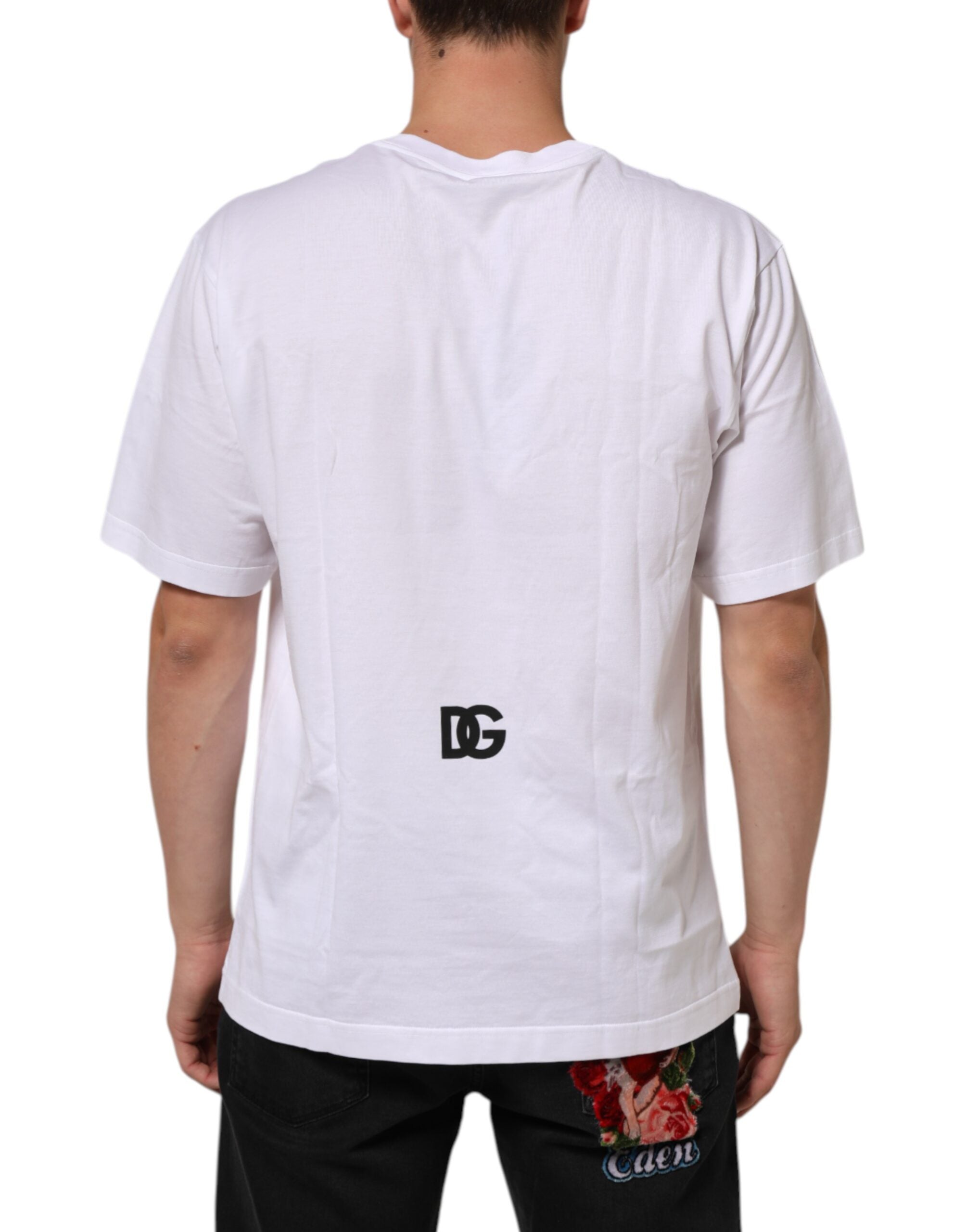 Dolce & Gabbana Weißes Logo Print Baumwolle Rundhalsausschnitt Männer T-Shirt
