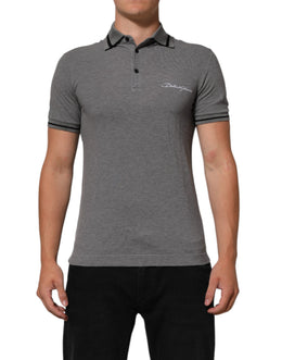 Dolce & Gabbana Graues Polo-T-Shirt mit Logo-Stickerei und Kragen