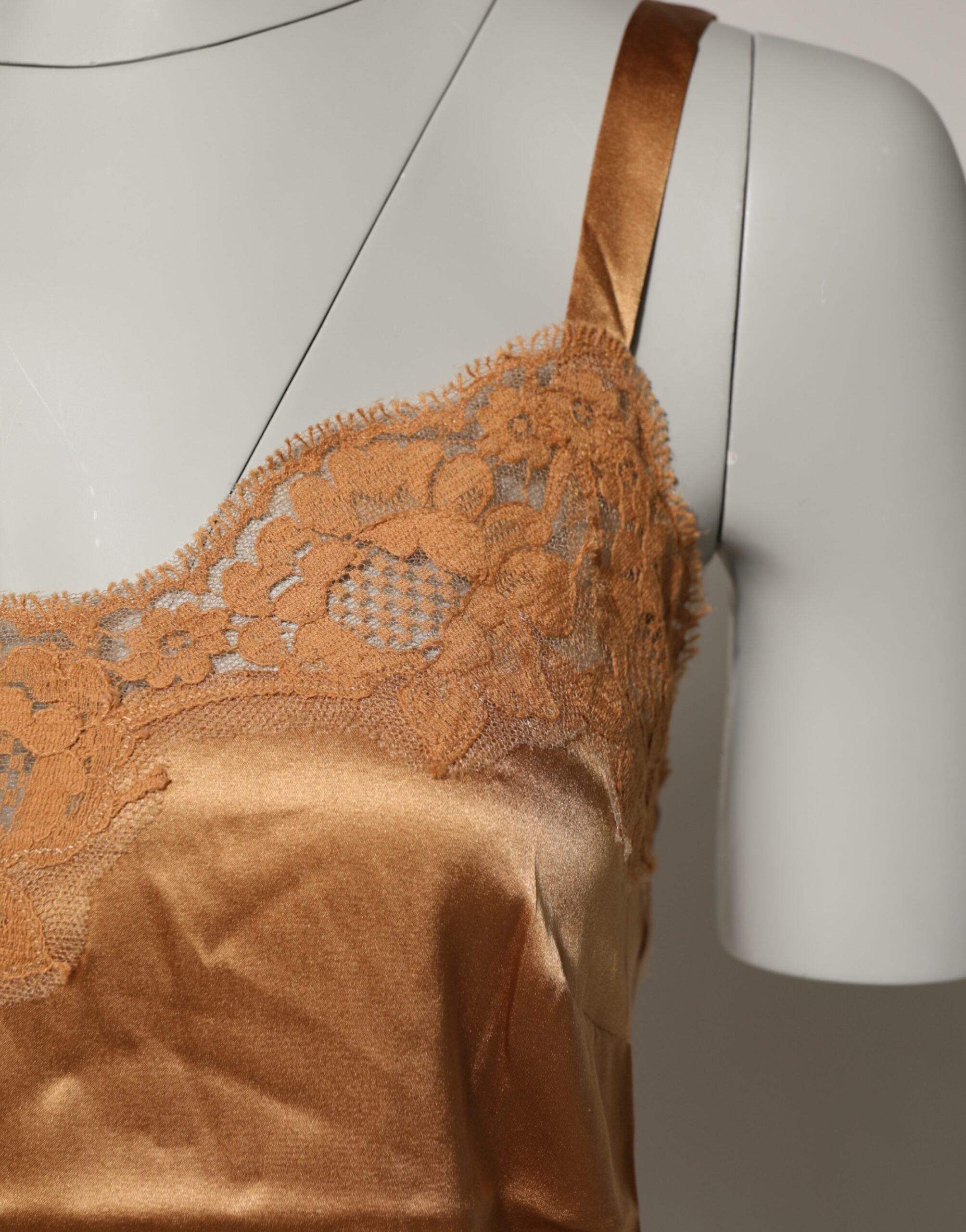 Dolce & Gabbana Braun Floral Spitze Seide Satin Tank Dessous Unterwäsche